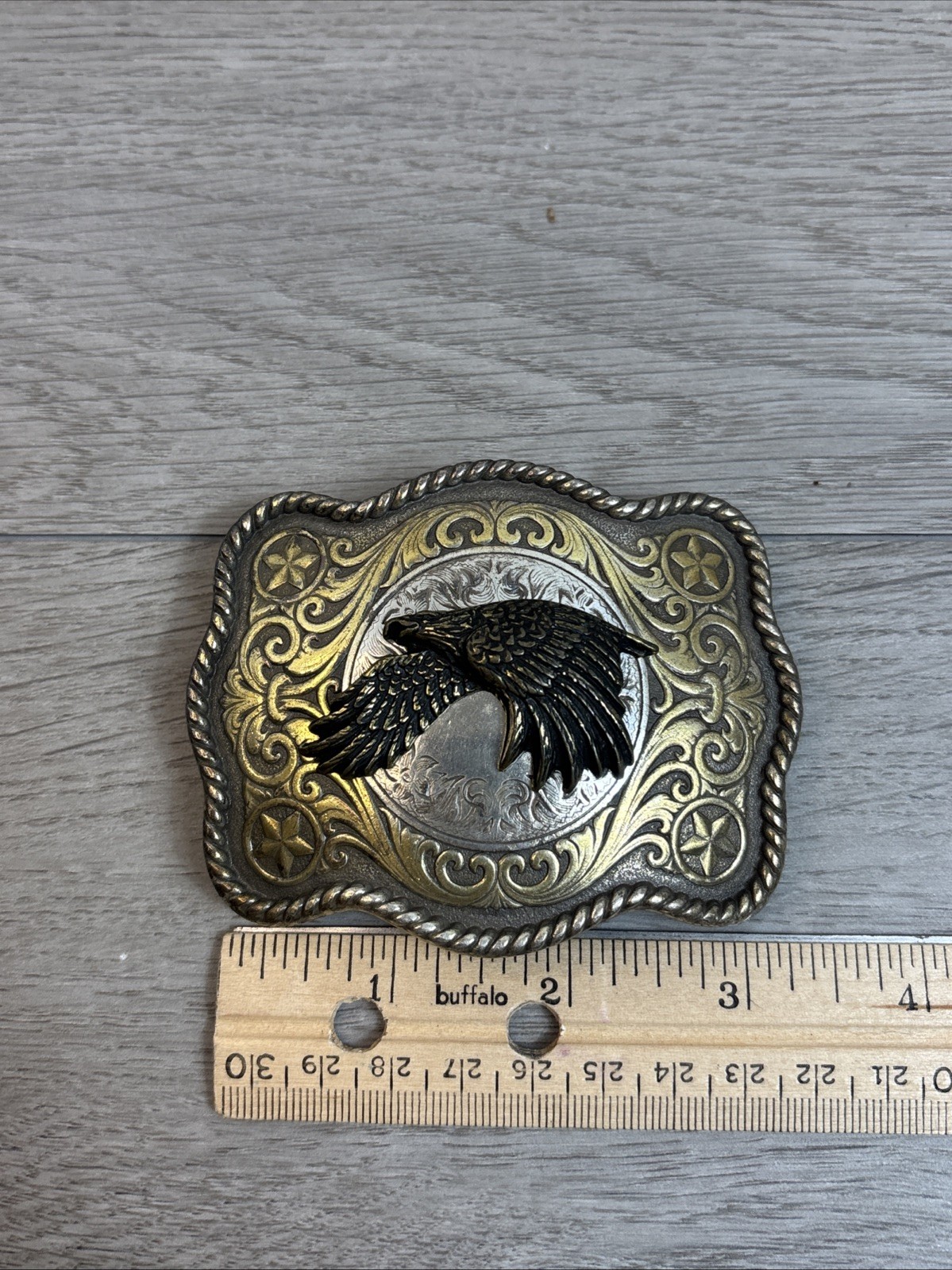 Eagle Belt Buckle Gold And Silver Bird Flying 3.5×2.5