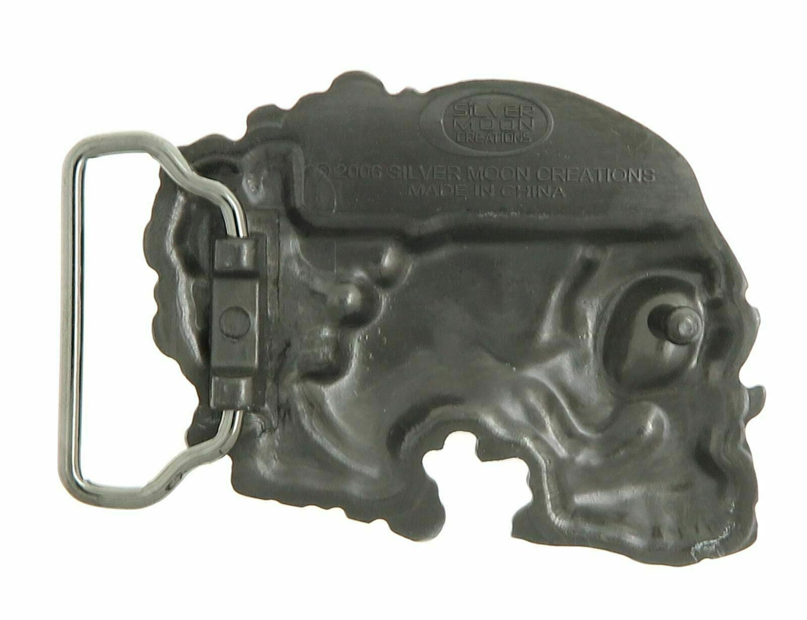 Skull with Pink Hearts Metal Belt Buckle