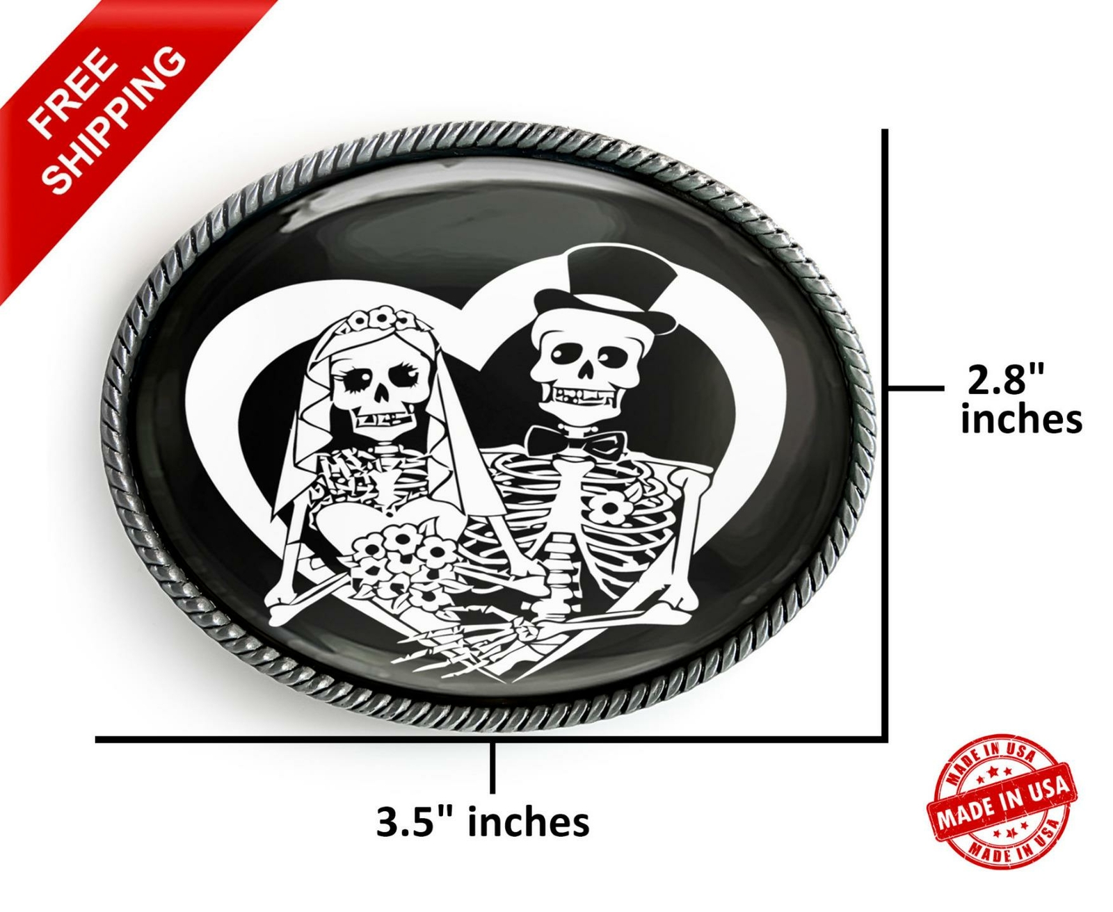 Sugar Skull Bride & Groom Belt Buckle – Day of the Dead Wedding Handmade Gift 66