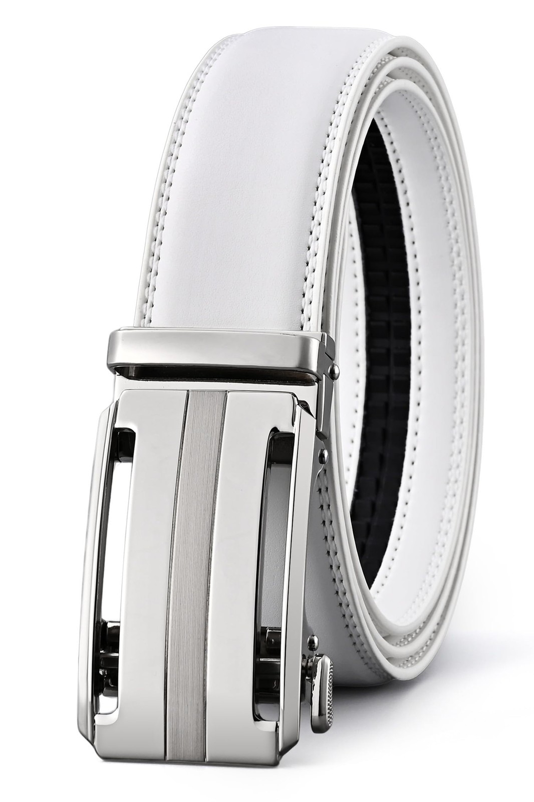 KUULIMEE White Belt Men, Ratchet Dress 30&Prime;-36&Prime; Waist Adjustable, White-04