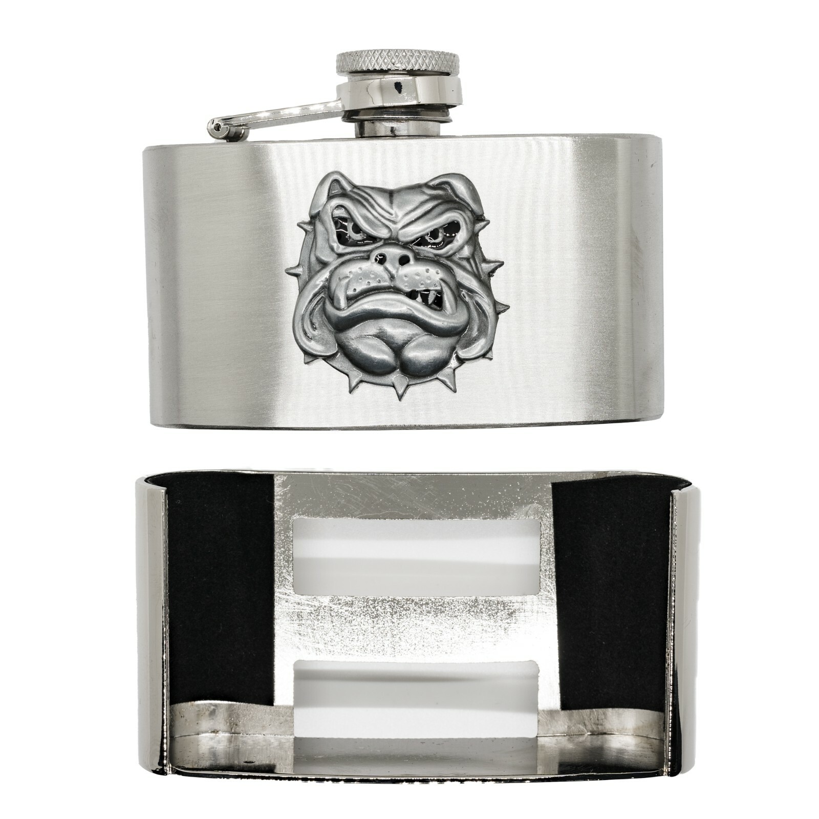 Removeable Bulldog Hip Flask Stainless Steel Belt Buckle Biker Metal British