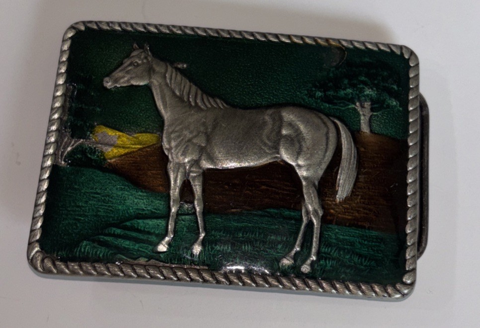 Vintage Great American Buckle Co 1970s Horse 3D Graphics Rodeo # D7 48 USA