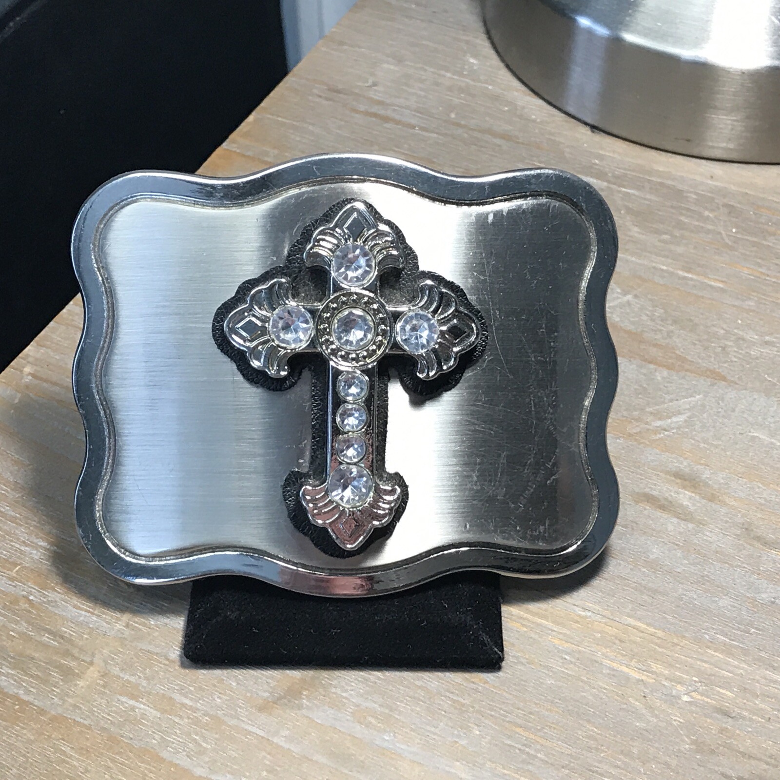 JK Trading Belt Buckle Metal 3d Silver Cross Antique Celtic Church Logo ~Z6~