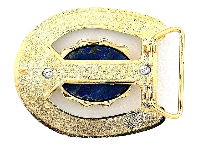 Gold Color Oval 40×30 Lapis Cabochon Cab Horseshoe Belt Buckle EPBB278/9925