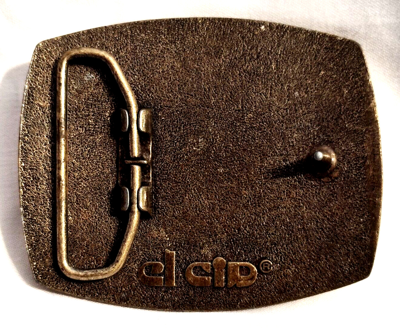 Belt Buckle Cast Brass w Dyed Embossed Leather El Cid Chess Checkers 2.5&Prime; X 3&Prime;