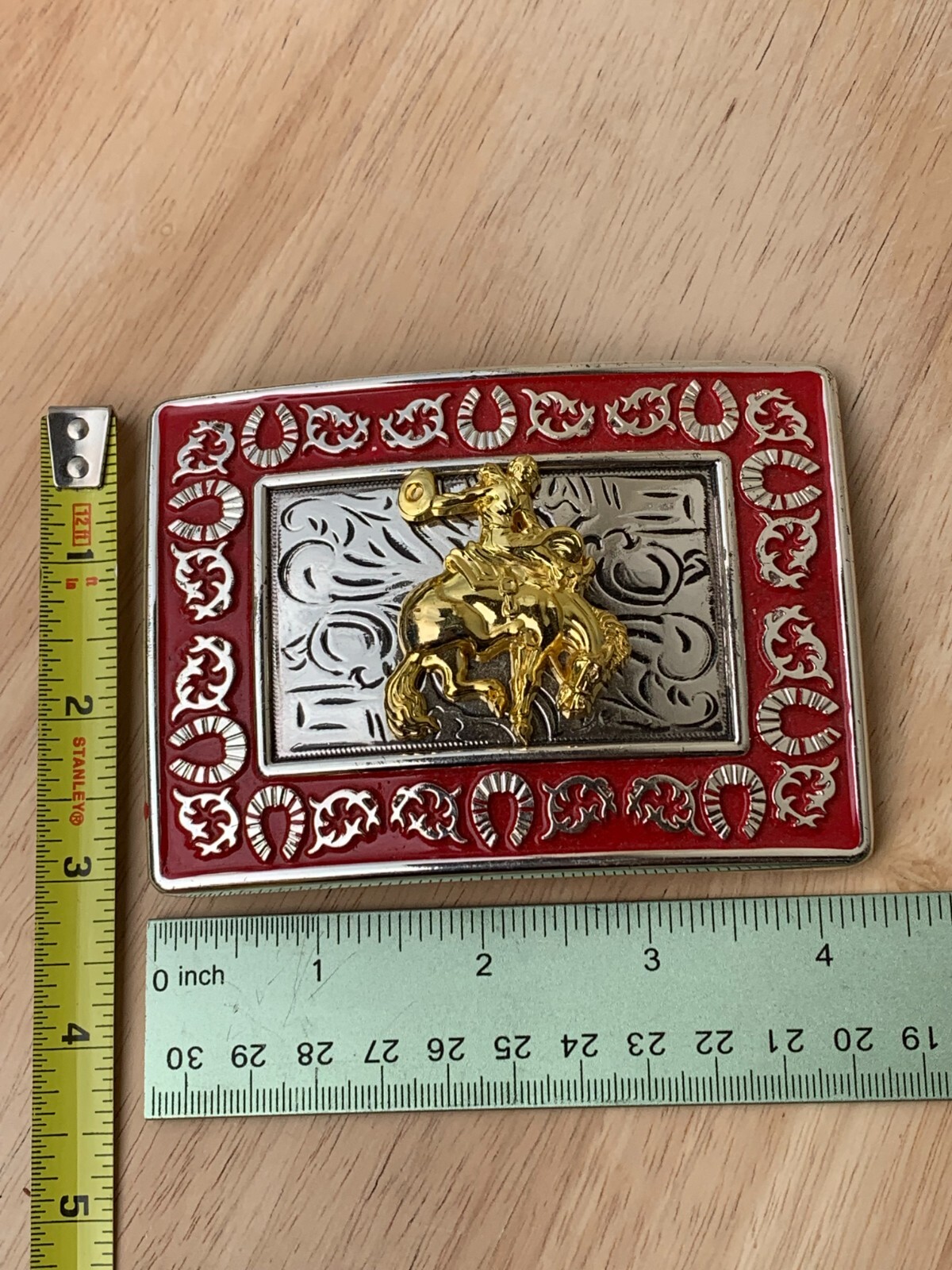 Western Buckle Gold Silver Red Horse Rider Cowboy Fit 2 » Hebilla Vaquero
