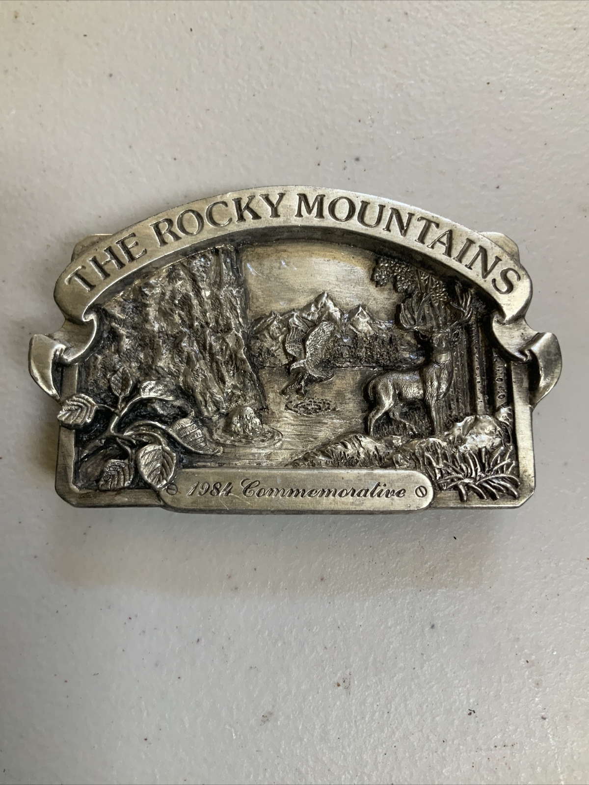 Rare 1984 Siskiyou The Rocky Mountains Commenative Pewter Belt Buckle Ltd Ed