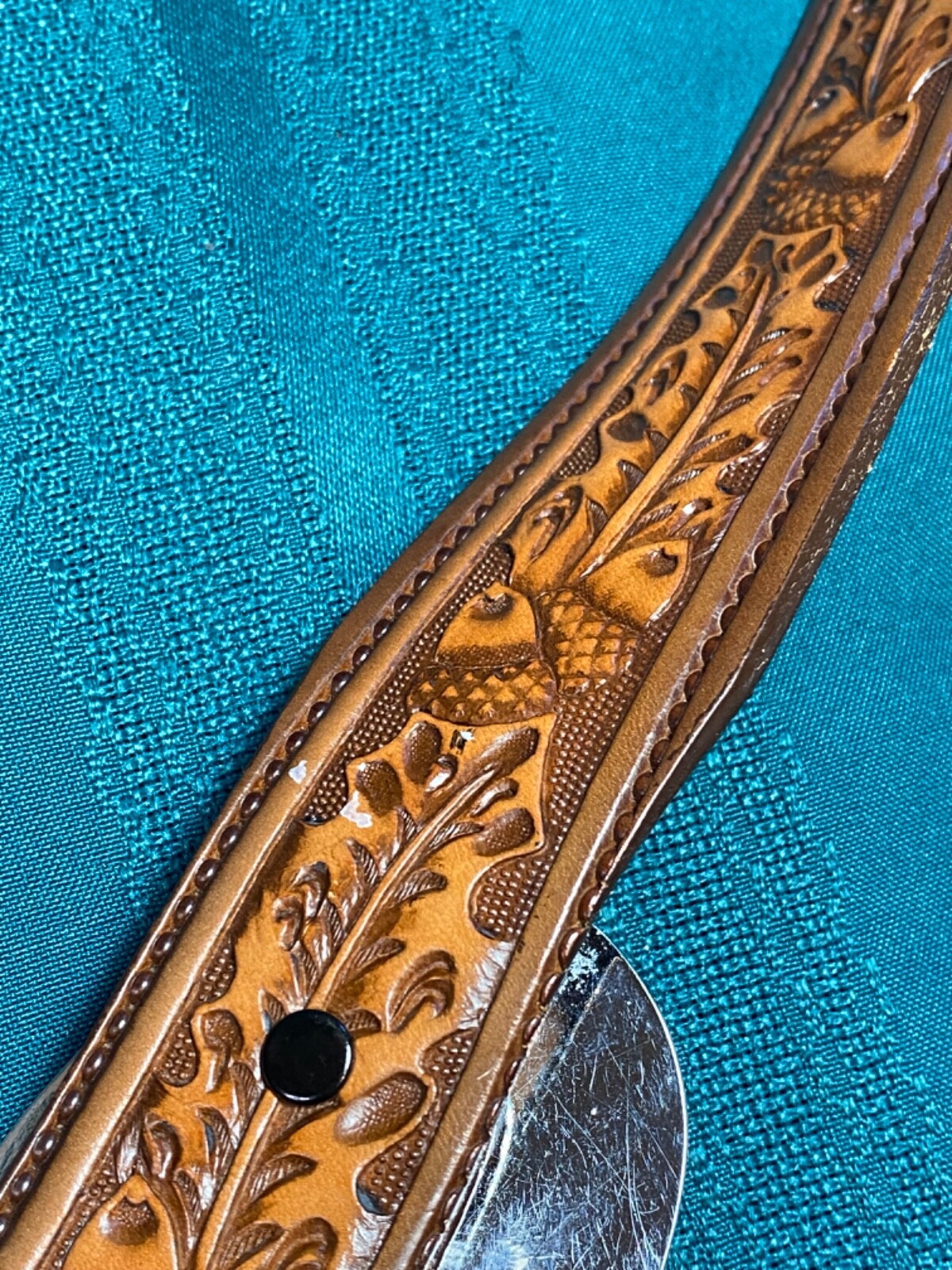 Tex Tan Full Grain Cowhide Belt Size 36 Tool Silver Buckle Polished Amber Stone