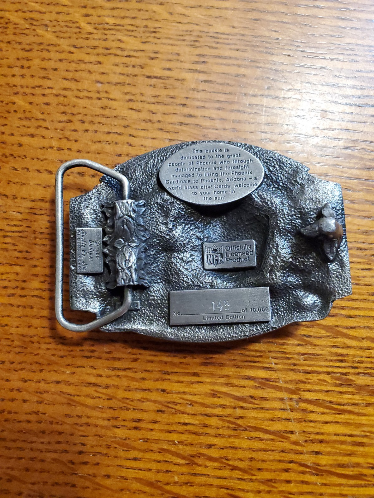 Phoenix Cardinals Vintage Belt Buckle 1980&rsquo;s NFL Football Team 1986 Season