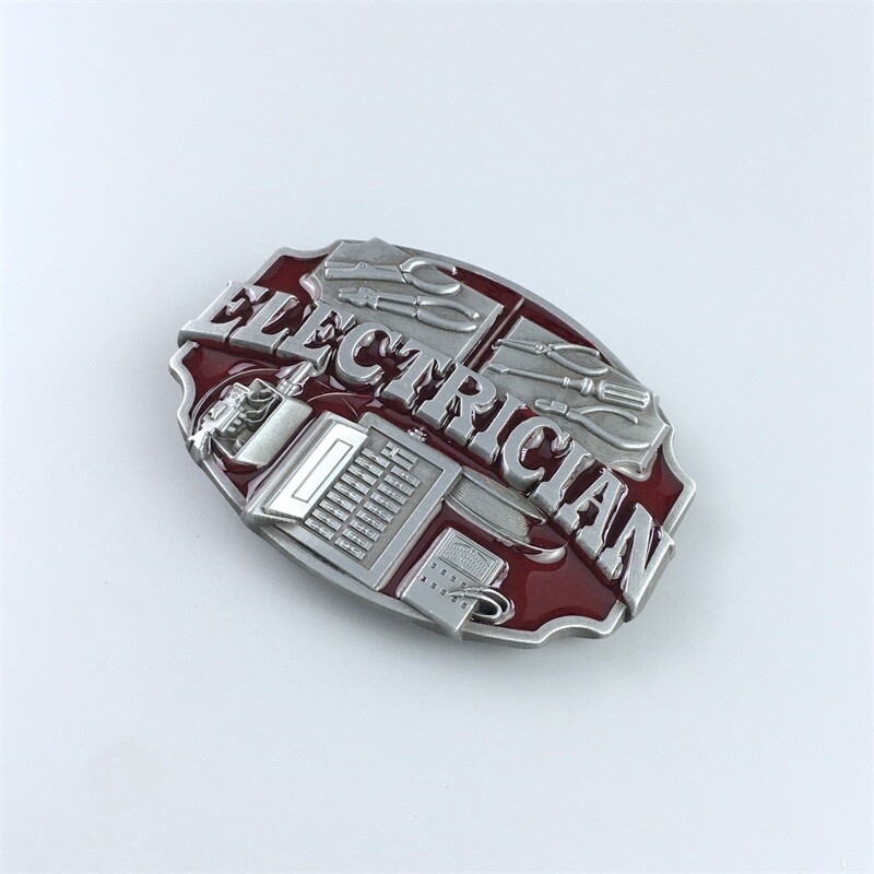 Antique Red Enamel Electrician Trades Tradesman Belt Buckle also Stock in US