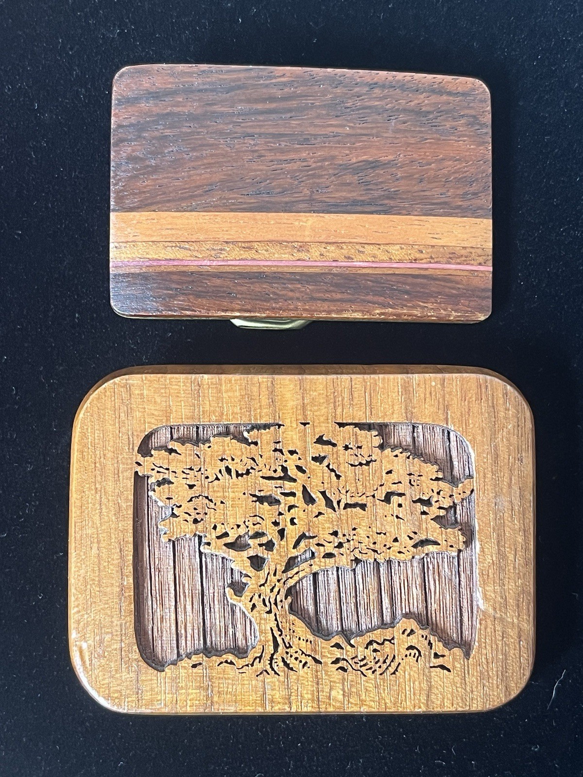 Vintage Wood Belt Buckle Lot of 2 Ampersand Brass Inlaid Lasercraft