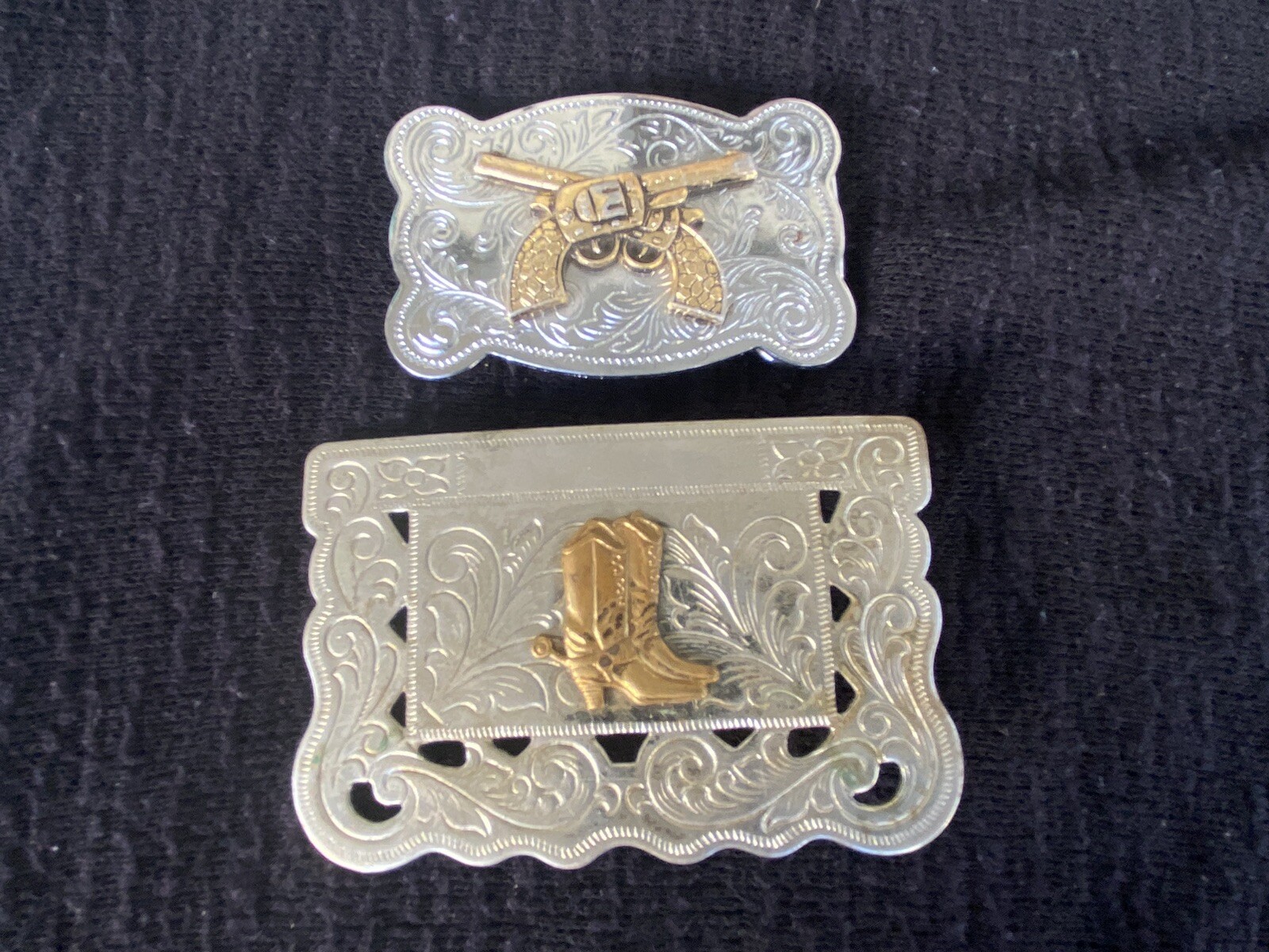 Brass Tone Revolver Guns Gun Belt Brass Boots Buckle 1 Steel 1 Nico Silver