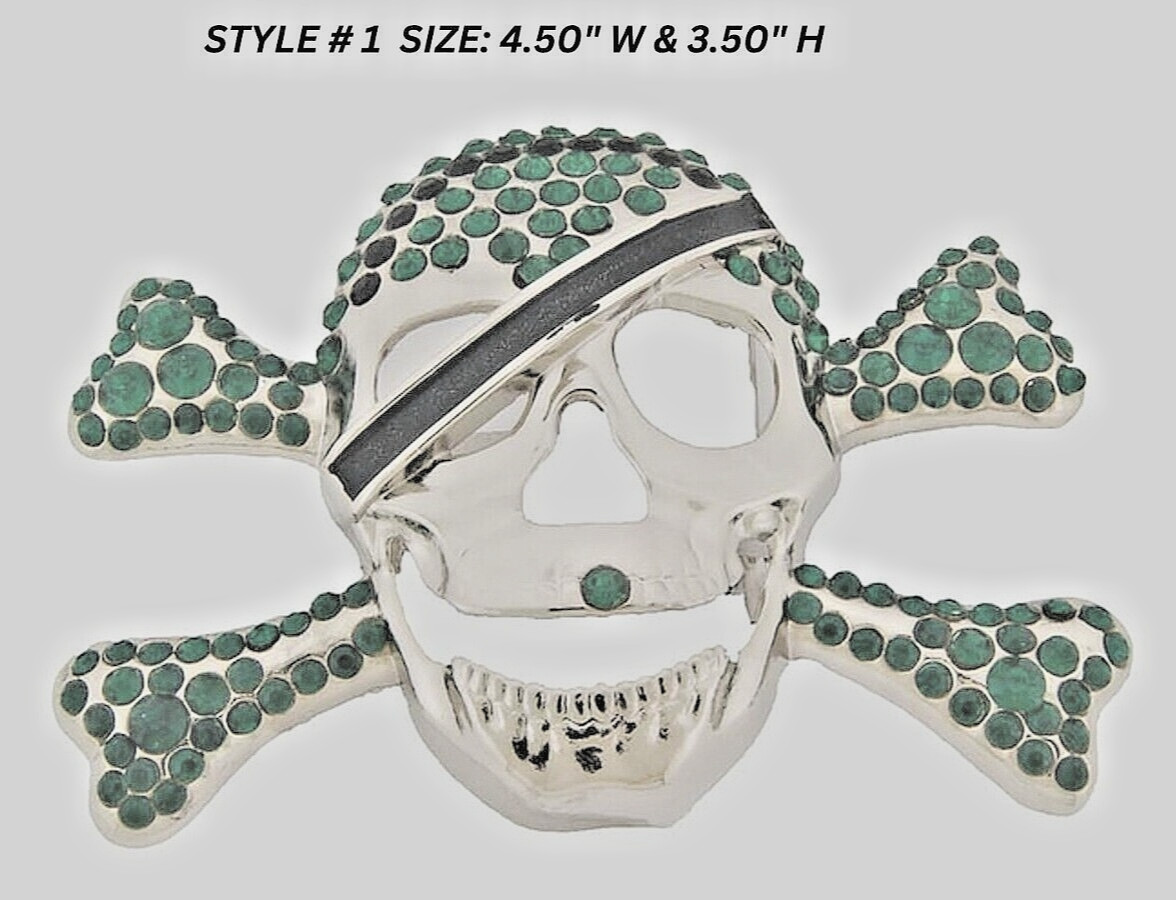 Skull Belt Buckles Crossbones Bandana Halloween Pirate Costume Bling Green Metal