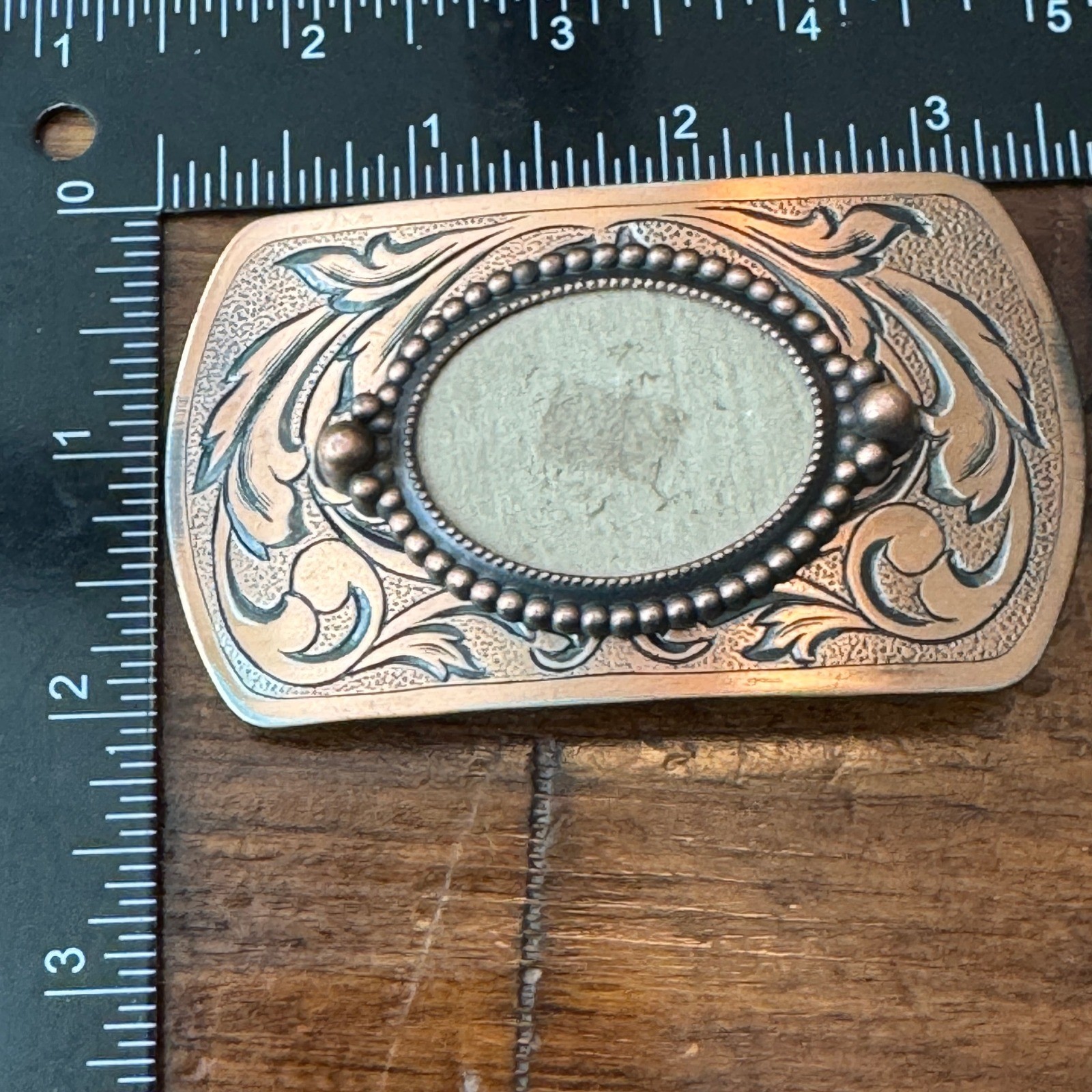 Western Floral Scroll Belt Buckle Copper Tone Beaded Oval Center DIY