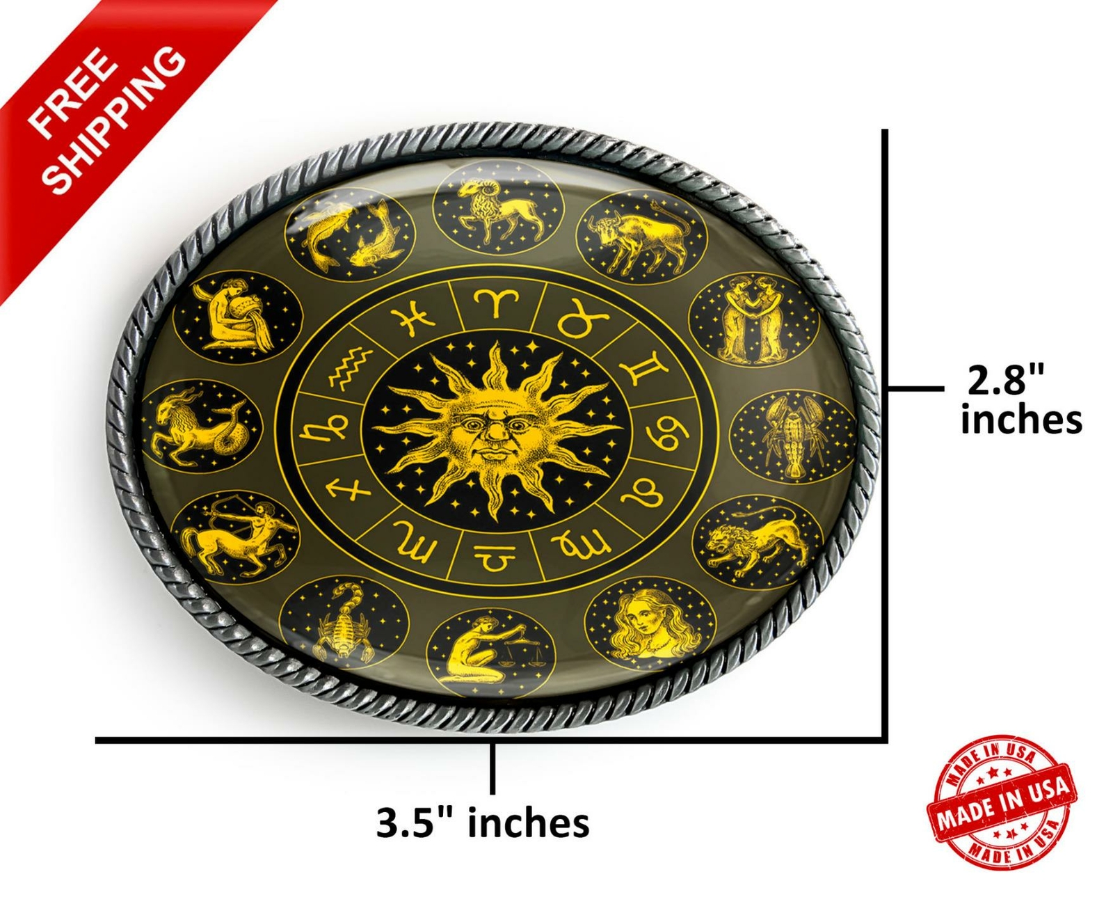 Zodiac Wheel Belt Buckle – Astrology Sun Handmade Buckle – 40