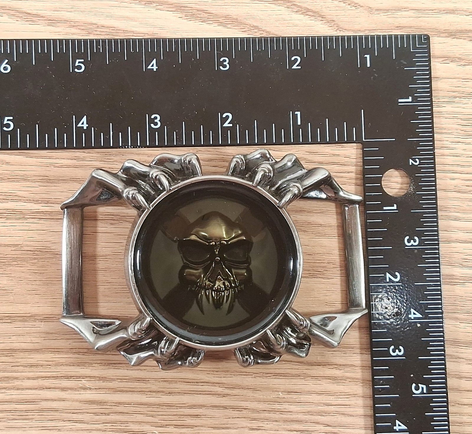 Skull Belt Buckle Biker Gothic Skeleton Vampire Fangs Dark Metal Pewter Finish