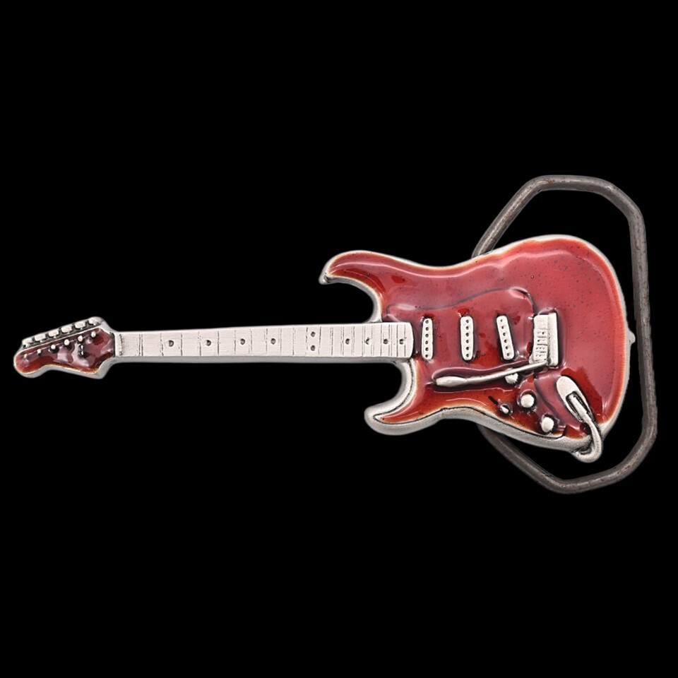 Electric Guitar Bass Amp Musician Rock Band Red Belt Buckle