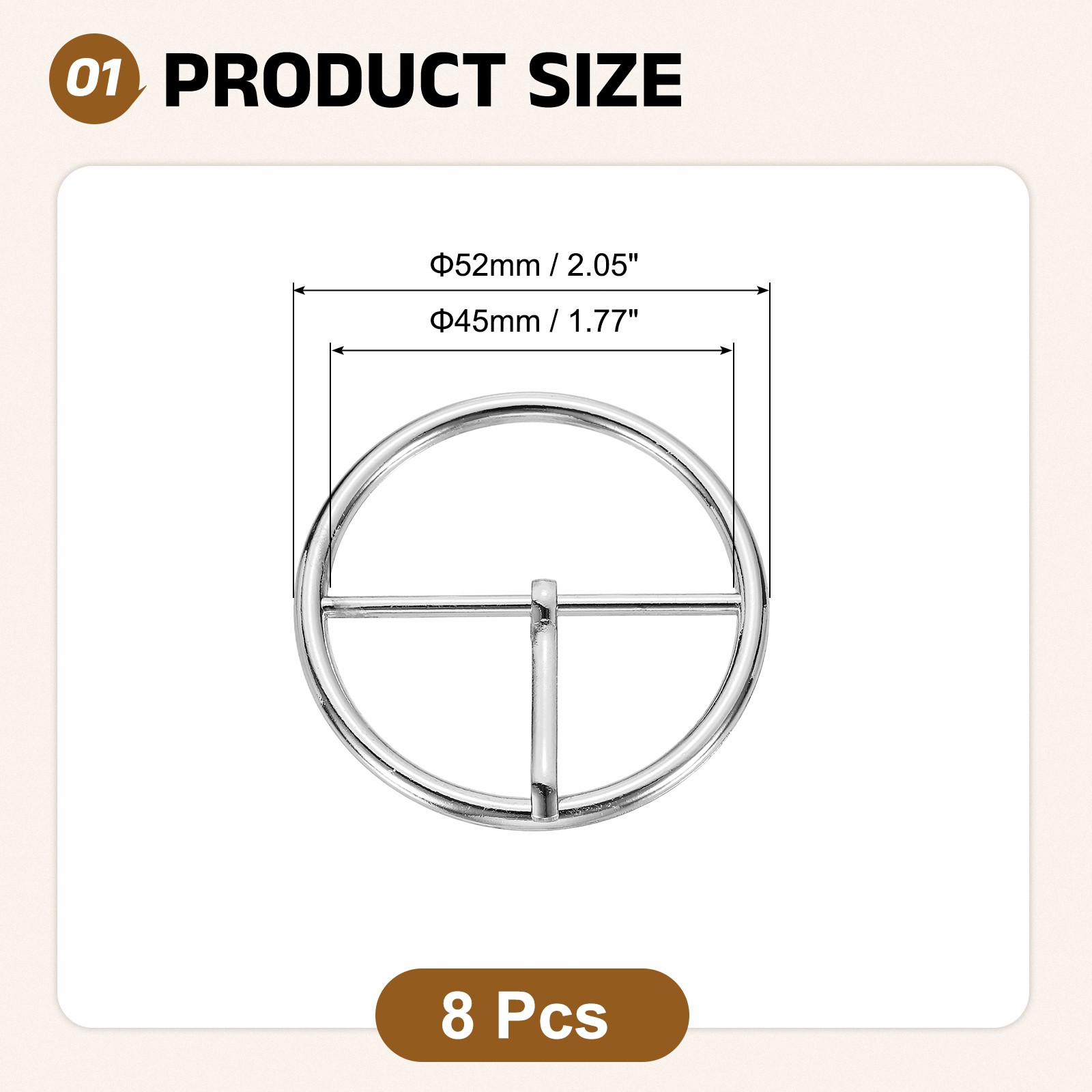 8Pcs Belt Buckle, 1.77&Prime; Single Prong Round Centre Bar Buckles, Silver