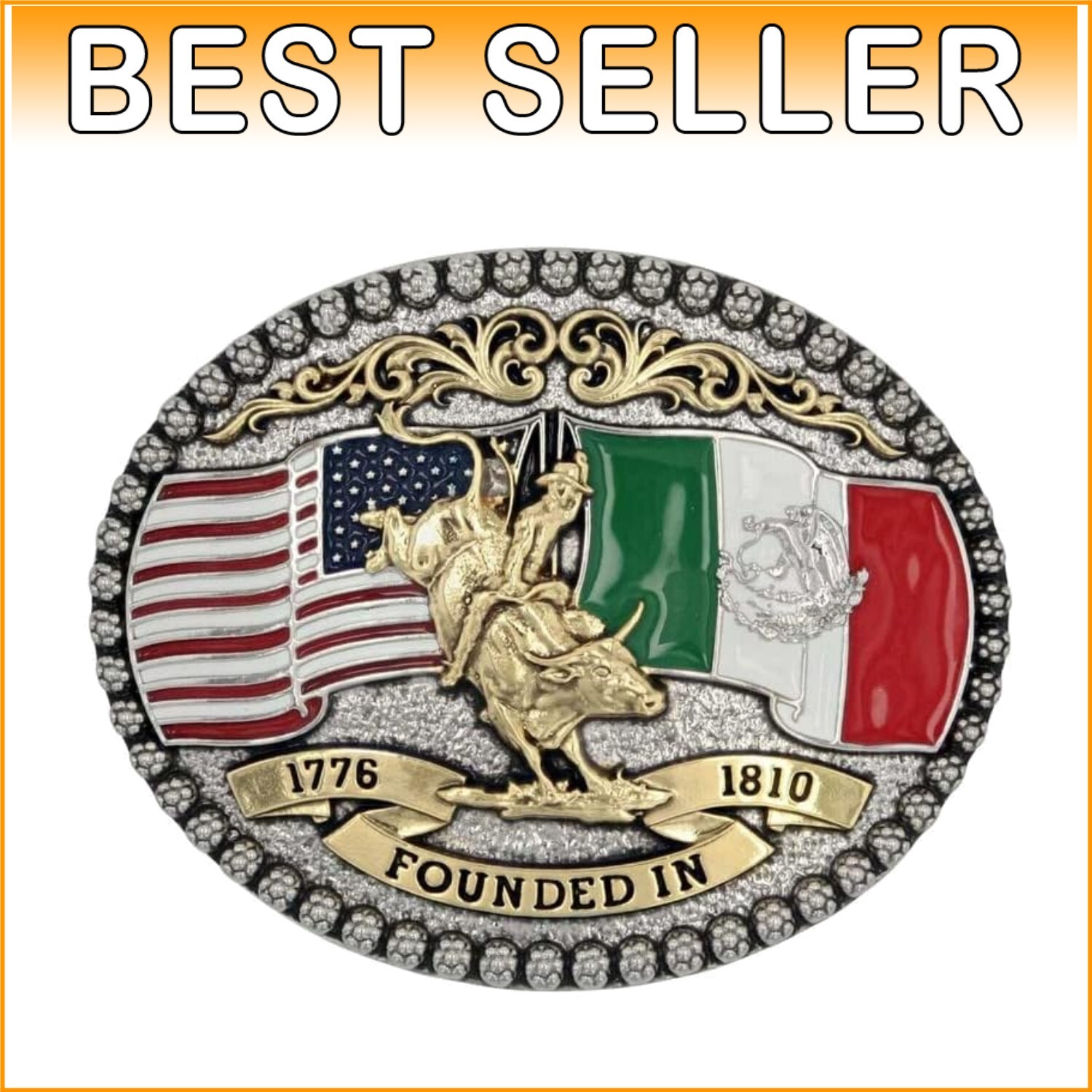 Statement Metal Belt Buckle with American & Mexican Flags – Unique Unisex Style