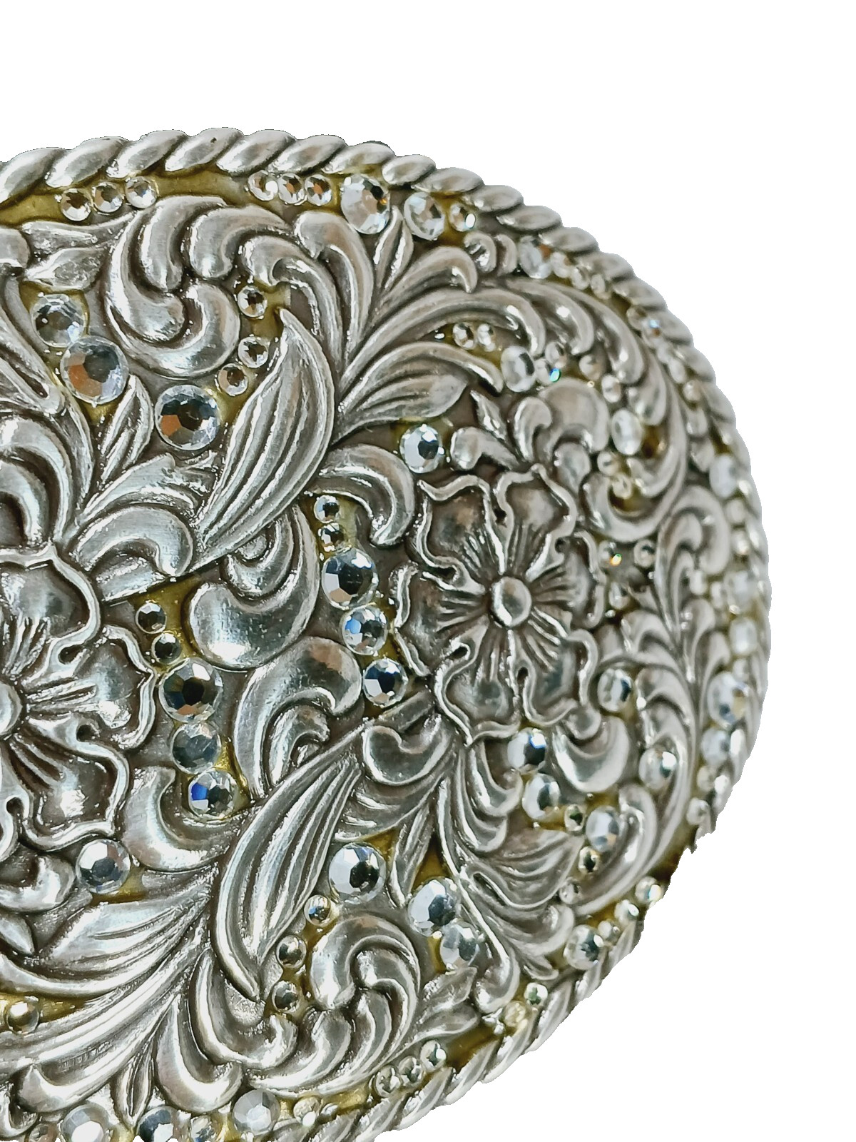 Nocona Womens Rhinestone Floral Belt Buckle in box=3.5&Prime; long = Silver tone