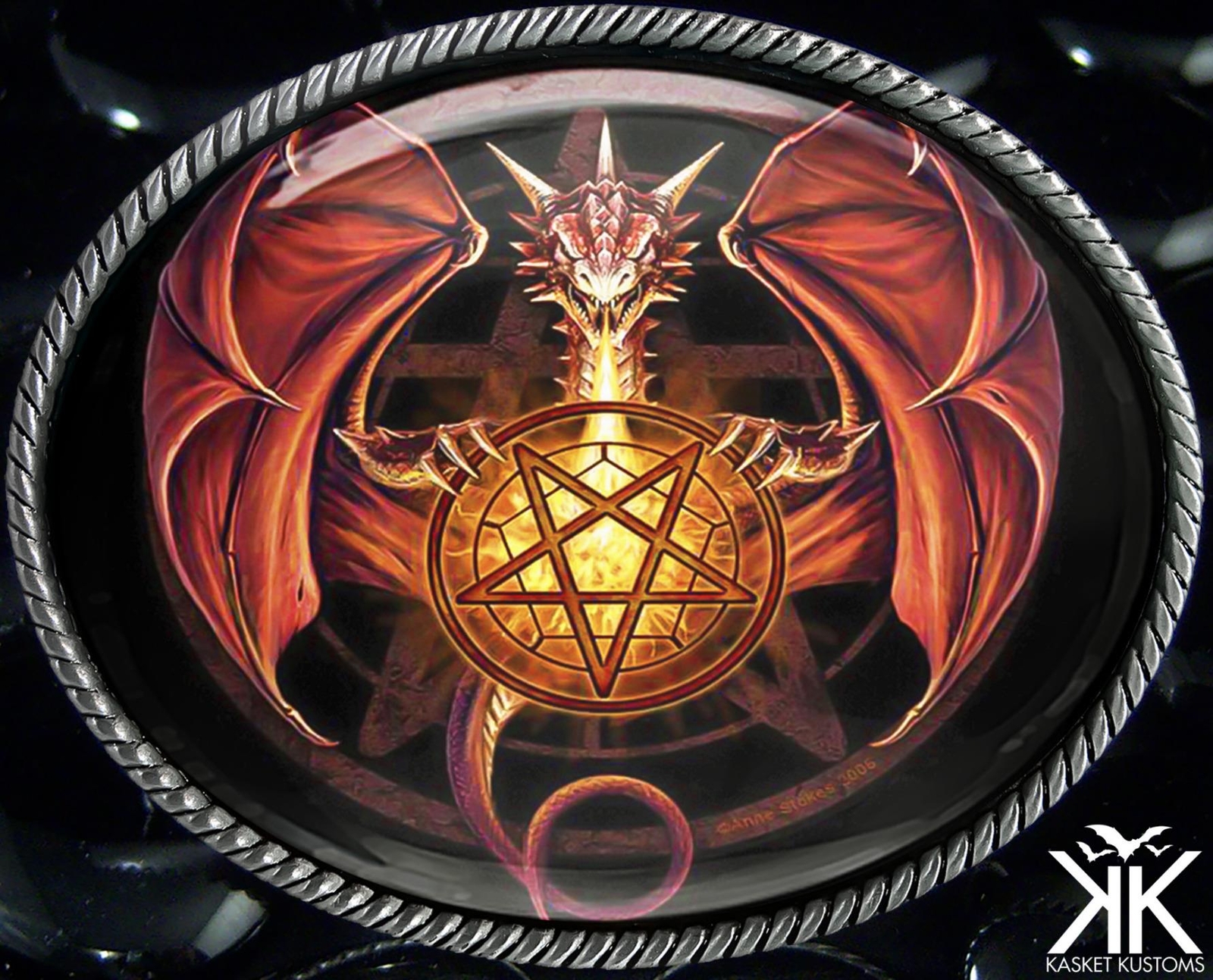 Dragon Pentagram Belt Buckle – Gothic Pentacle Handmade Silver Oval Buckle – 101