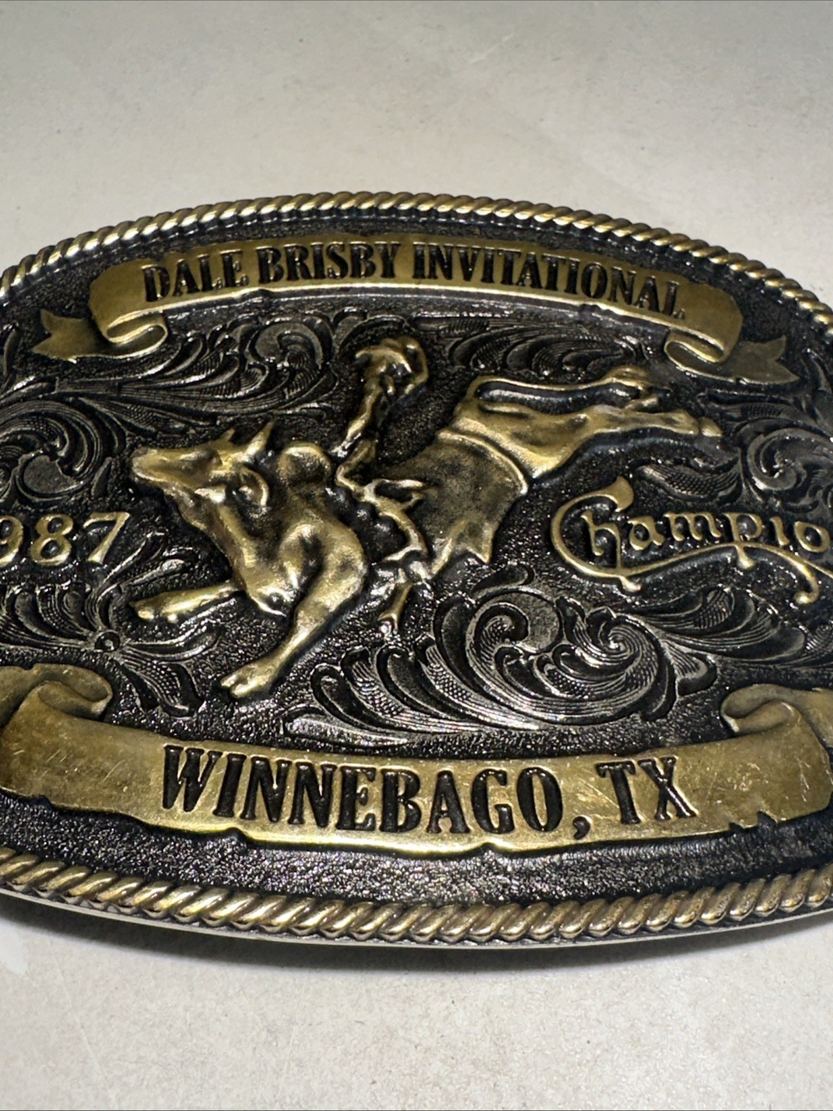 Dale Brisby Invitational Champion Belt Buckle 1987 Winnebago TX MO Silversmiths
