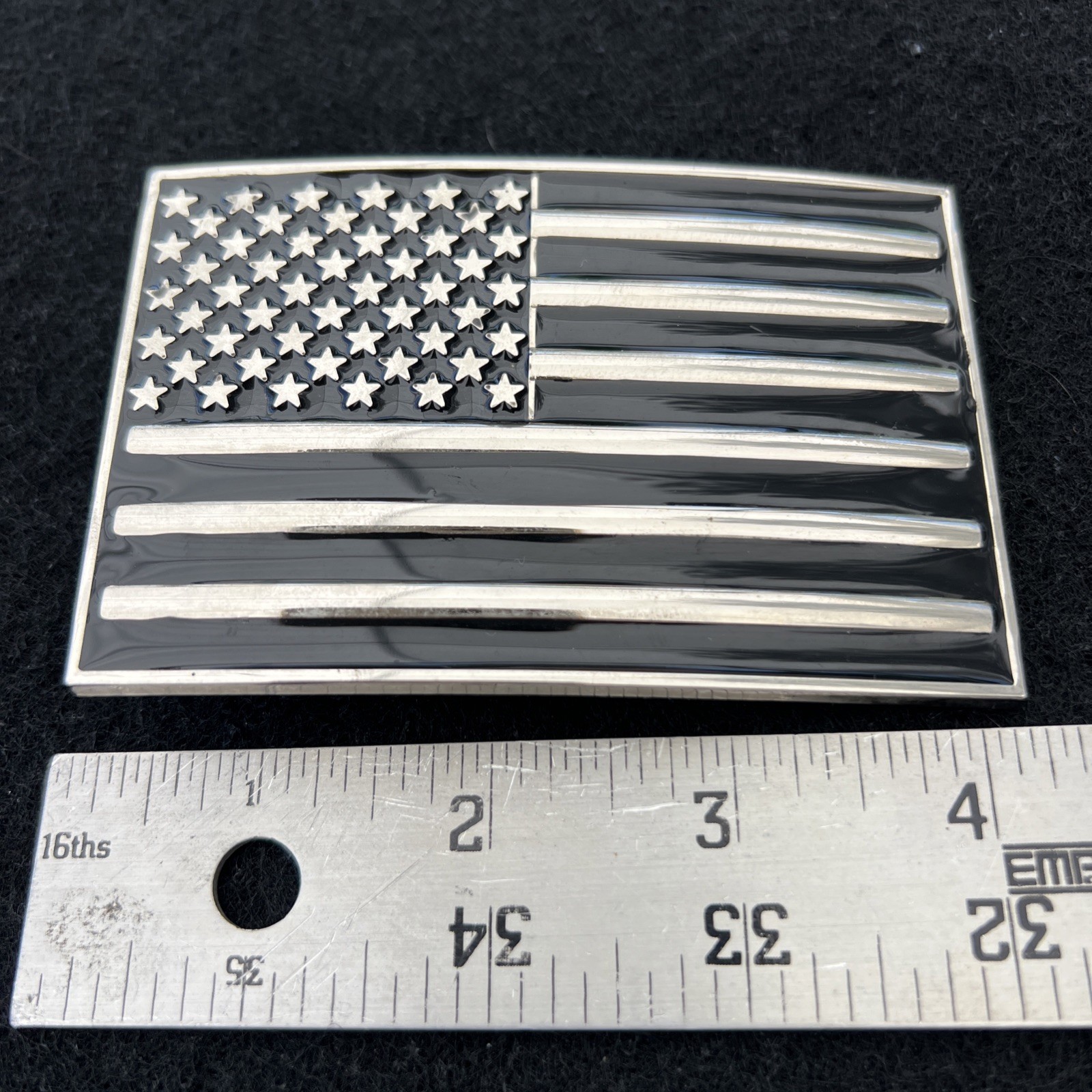 Patriotic American USA Flag Silver Tone And Black Metal Rectangle Belt Buckle