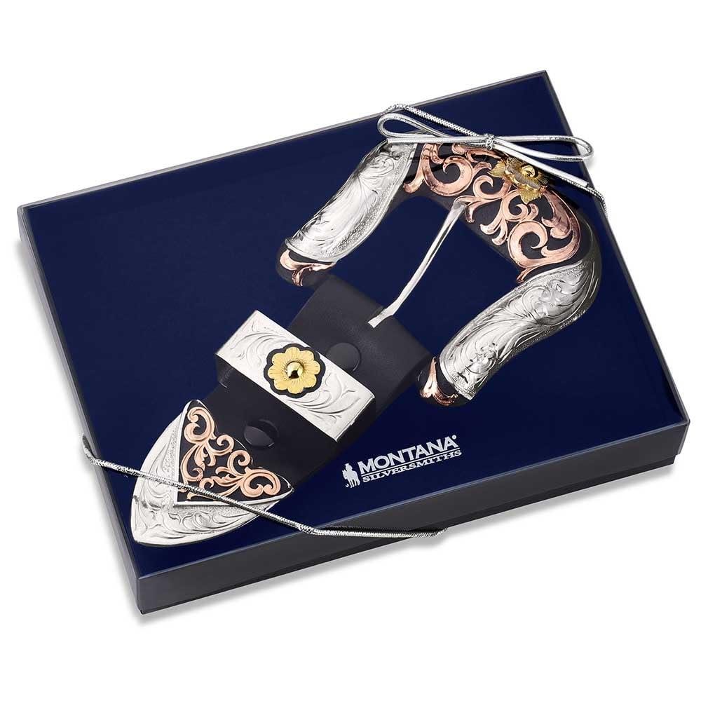 Montana Silversmiths Cowboy Classic 3-Piece Tri-Color Western Belt Buckle Set