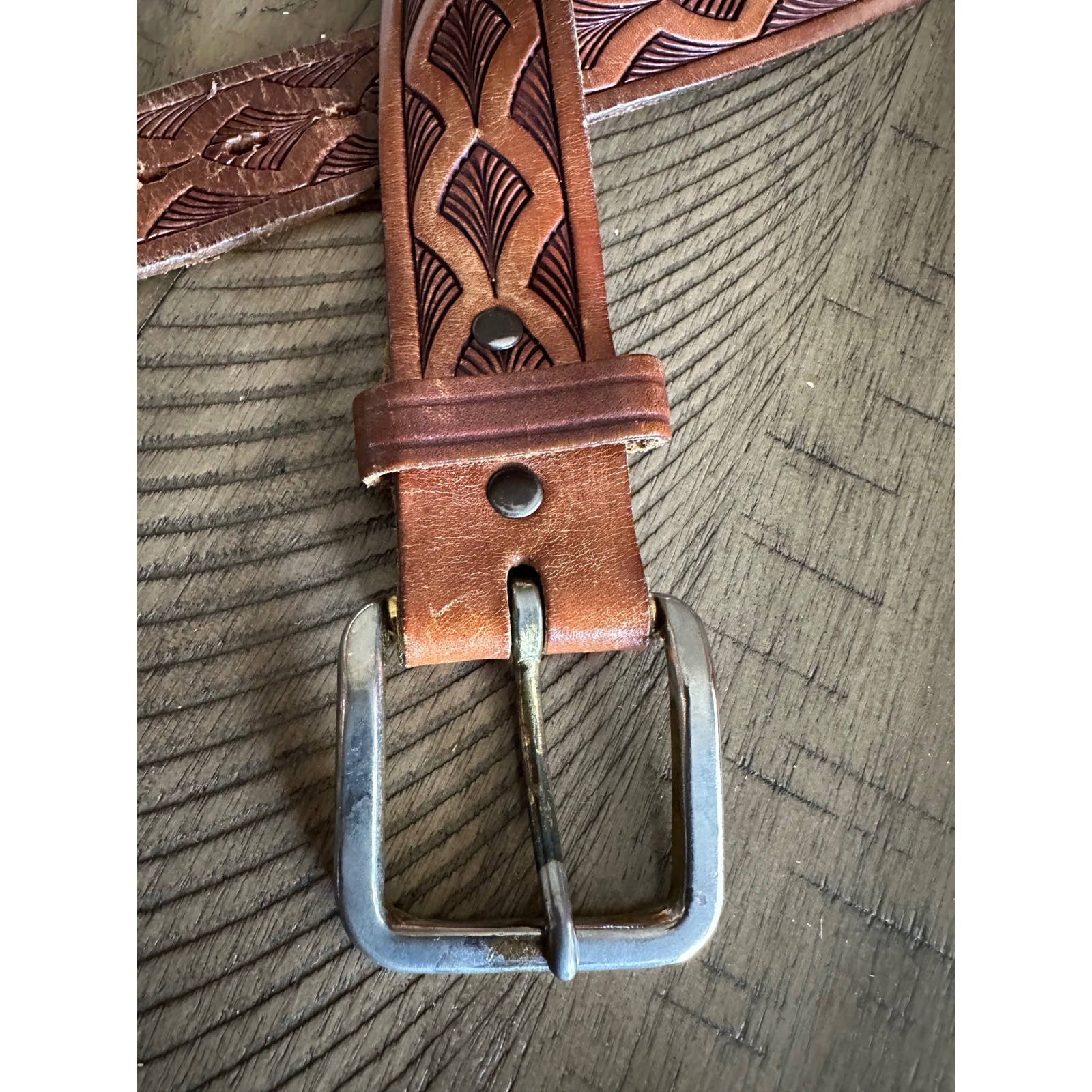 Vintage USA Tooled Leather Belt Size 34/36 | Western Mfg Buckle Boho Workwear