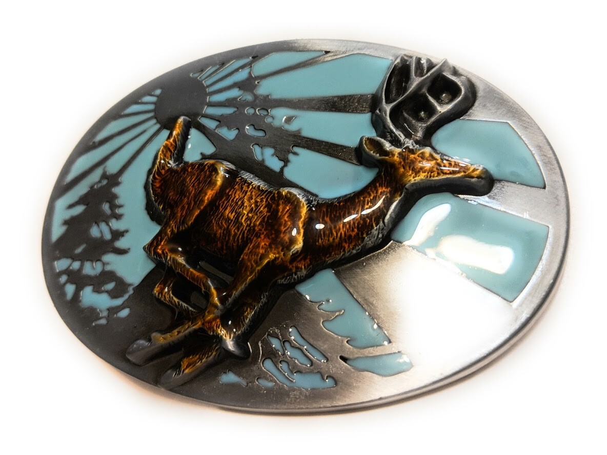 ✖ HQ WESTERN WHITE TAIL DEER Cowboy Rodeo Style Belt Buckle Heritage USA