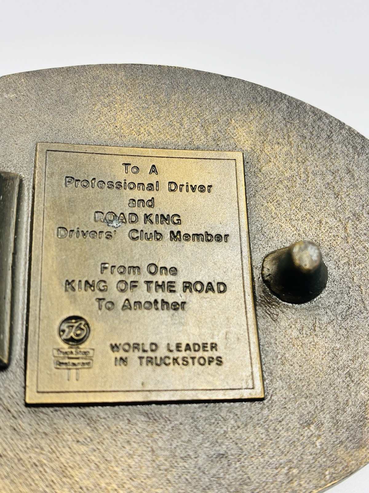 Brass Road King Lion Head 76 Drivers Club Member Belt Buckle