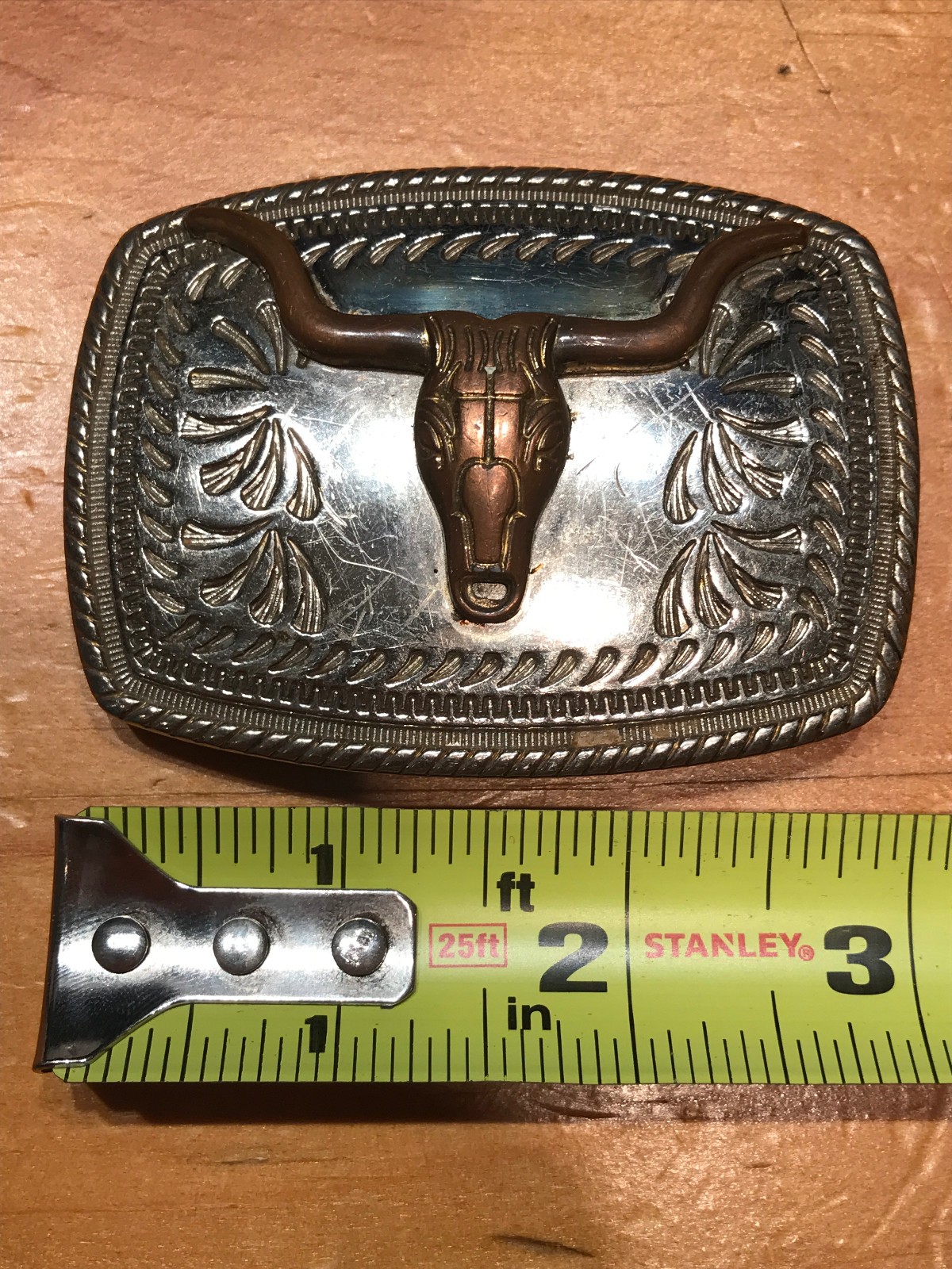 CLASSIC LONGHORN BULL / STEER HEAD WITH WESTERN PATTERN BELT BUCKLE