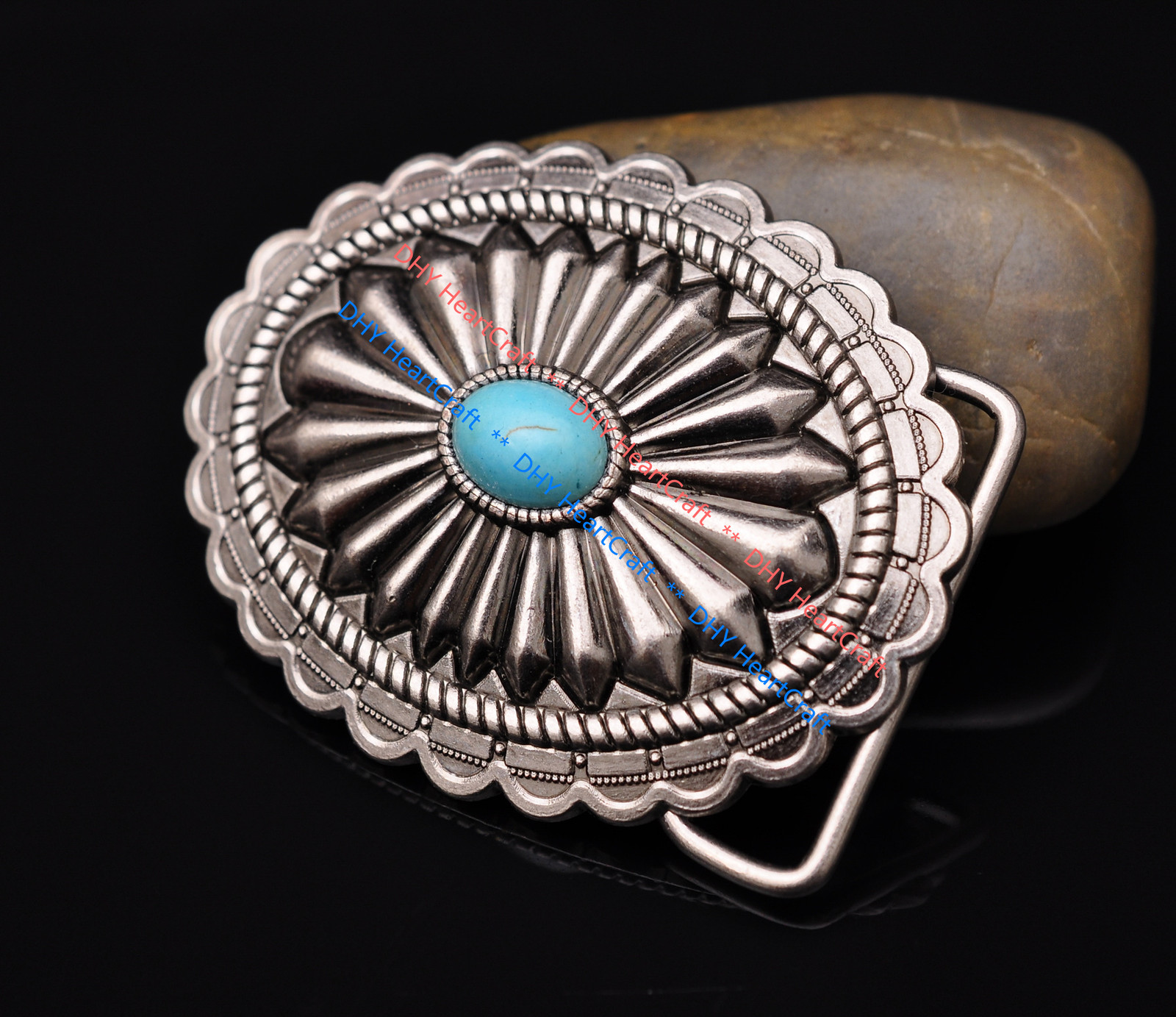 Vintage Silver Southeast Western Tribal Floral Turquoise Men&rsquo;s Belt Buckle 40mm