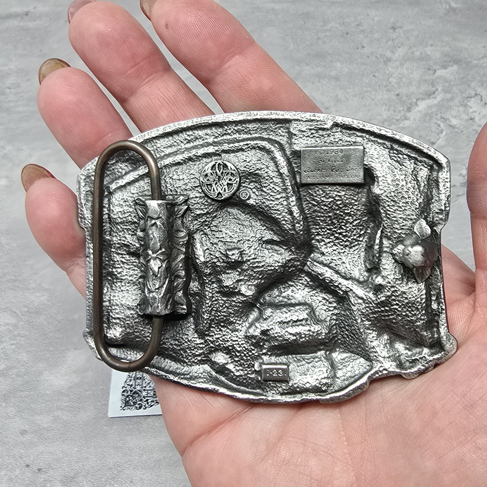 Vintage 1984 Alaska Eagle Gold Miner 3D Color Siskiyou Pewter Belt Buckle Enamel