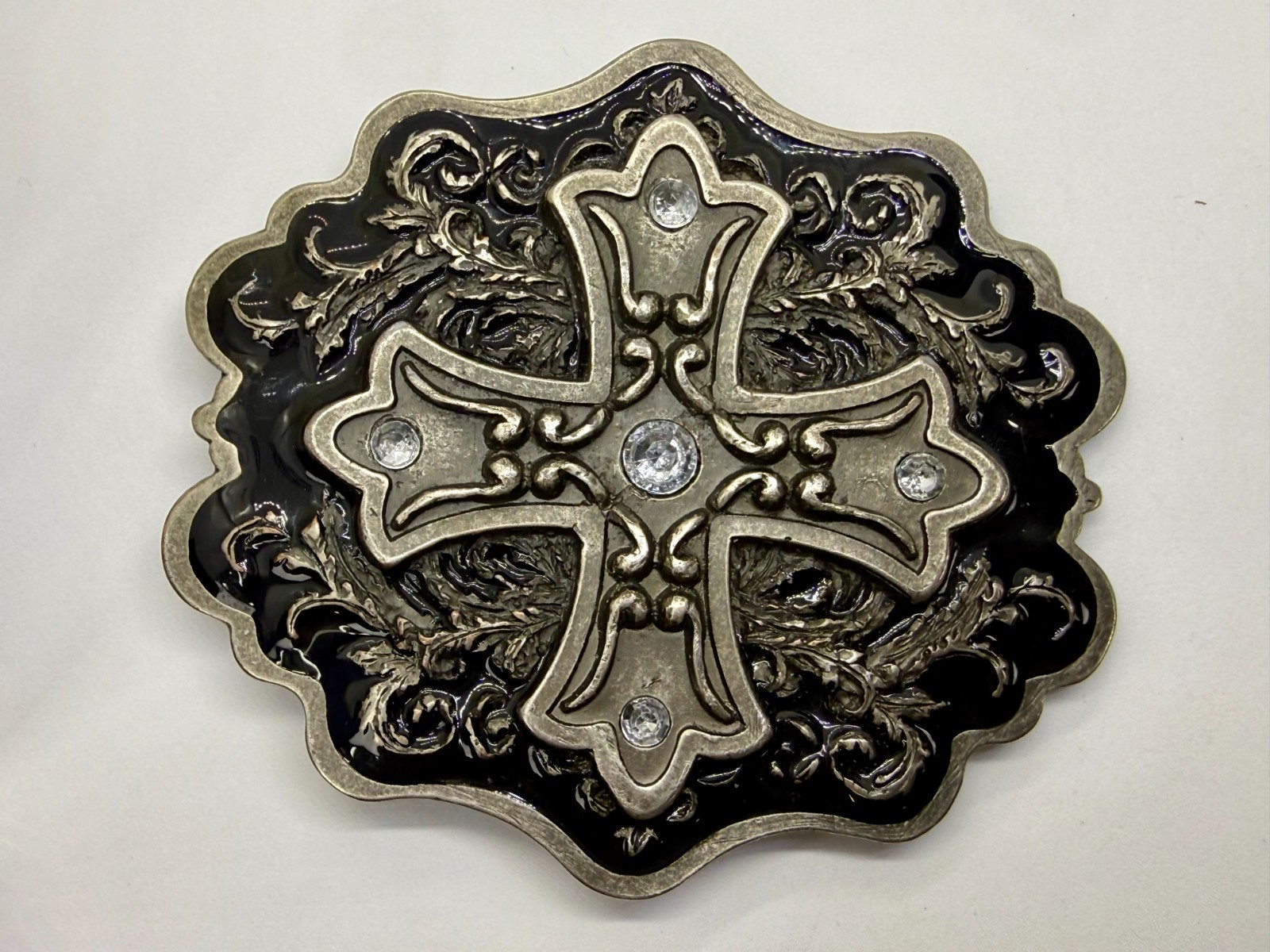 Iron Cross with Rhinestone Religious Gothic Punk Black Silver Color Belt Buckle