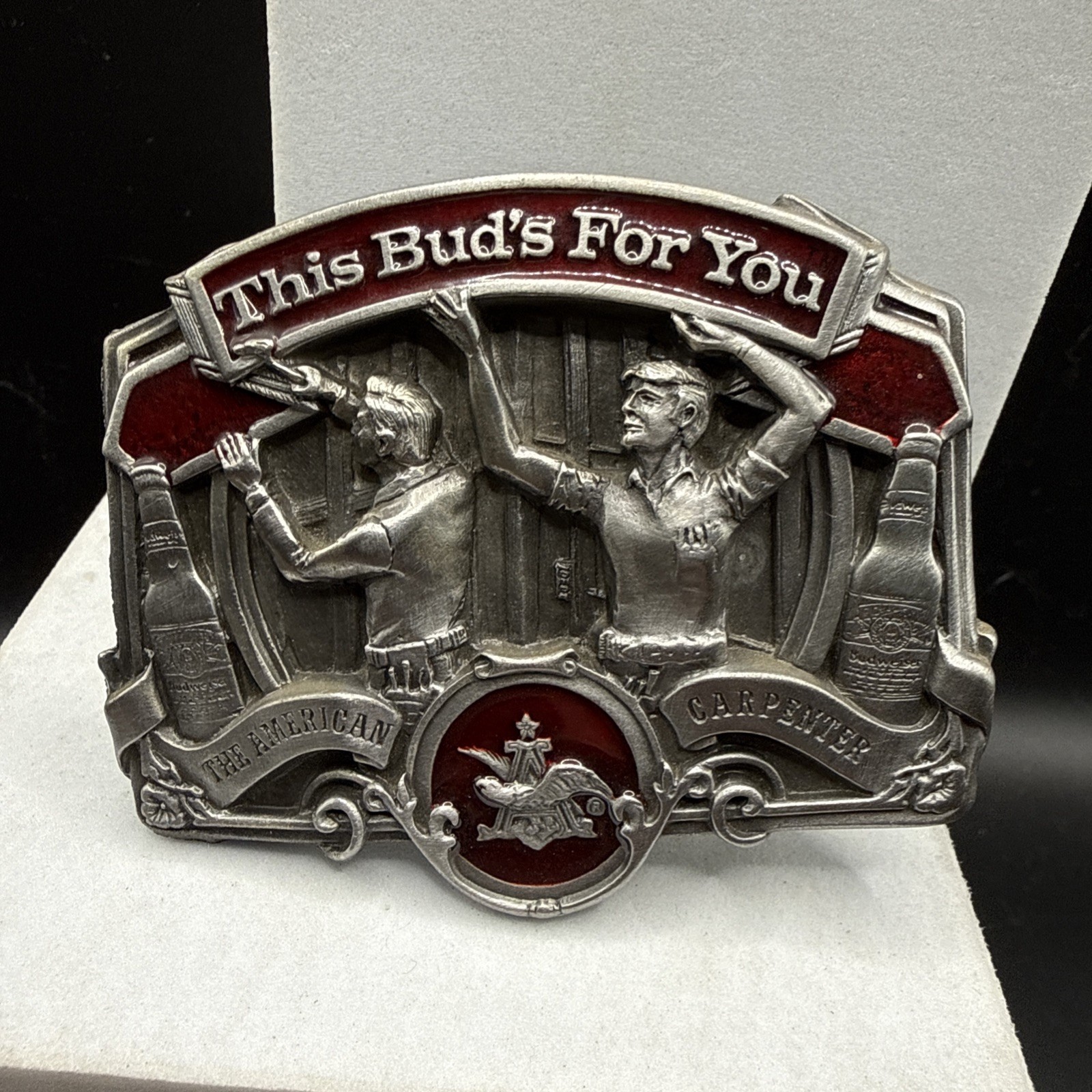 Vtg Anheuser-Busch Budweiser Belt Buckle 1987 American Carpenter Salute C-175