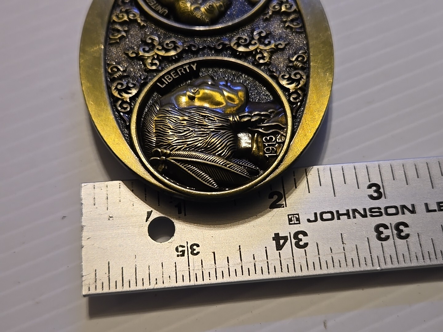 WESTERN BUFFALO NICKEL 5 CENTS Metal Belt Buckle (BRASS LOOKING)