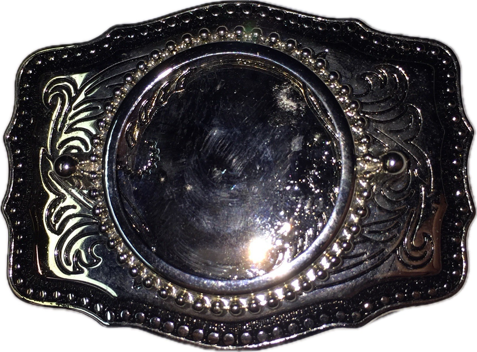 Coin Insert Belt Buckle Western Silver Dollar Holder Under Glass Silver Toned