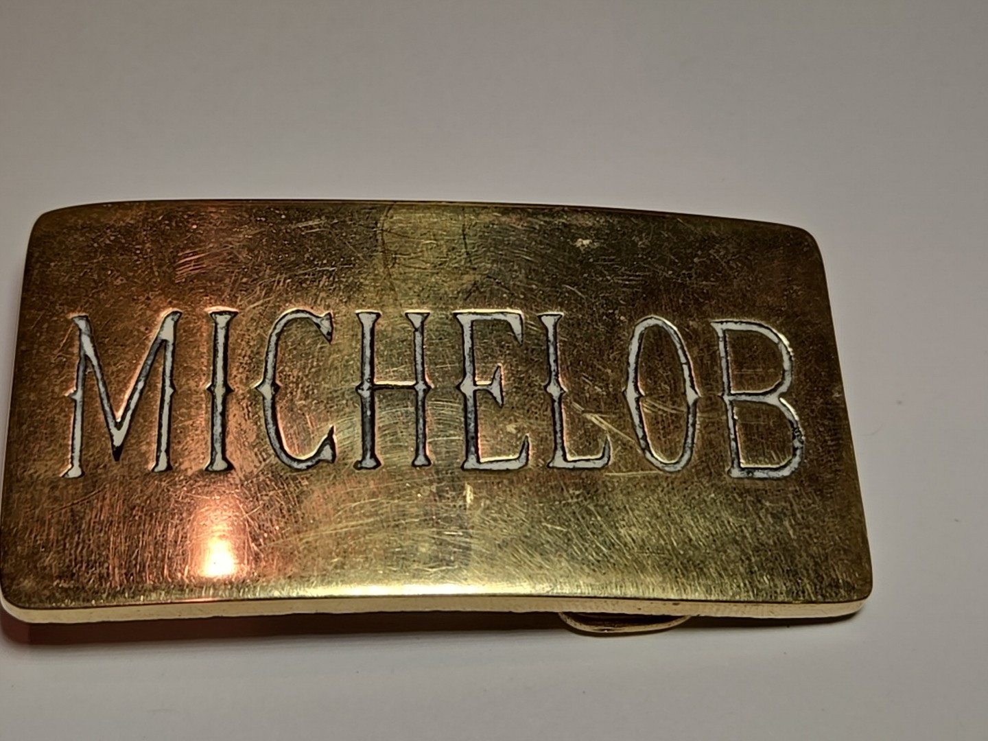 vintage 1970s belt buckle MICHELOB beer SOLID BRASS cowboy WESTERN