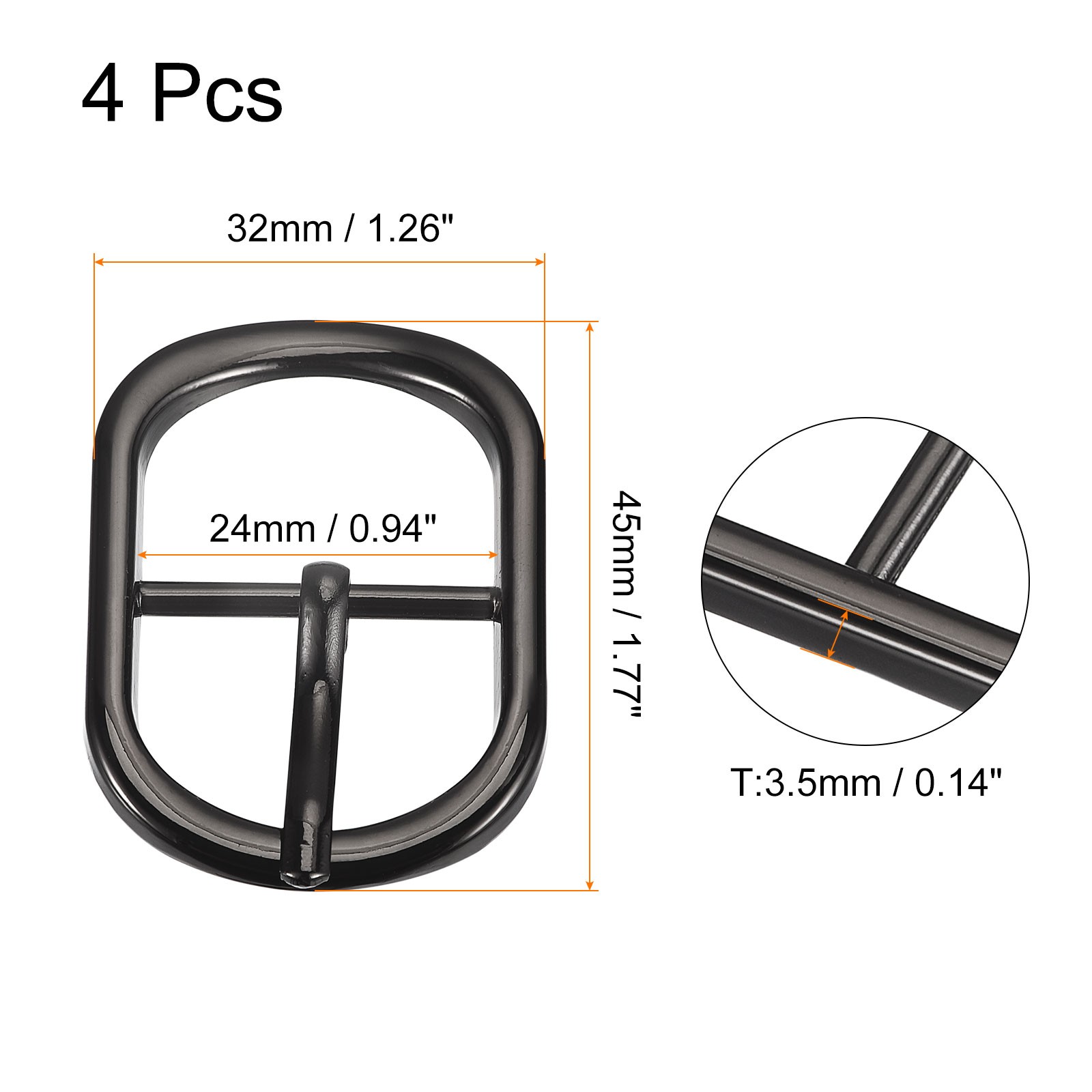 4Pcs 0.94&Prime; Single Prong Belt Buckle Oval Center Bar Buckles for Belt Black