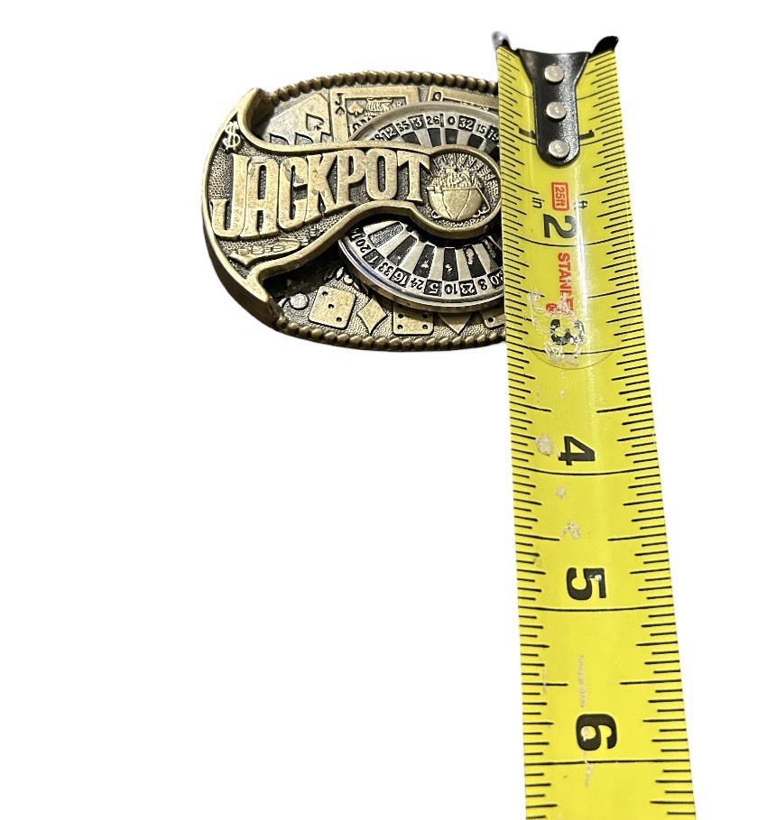 Vintage Jackpot Solid Brass Spinning Belt Buckle Collectible