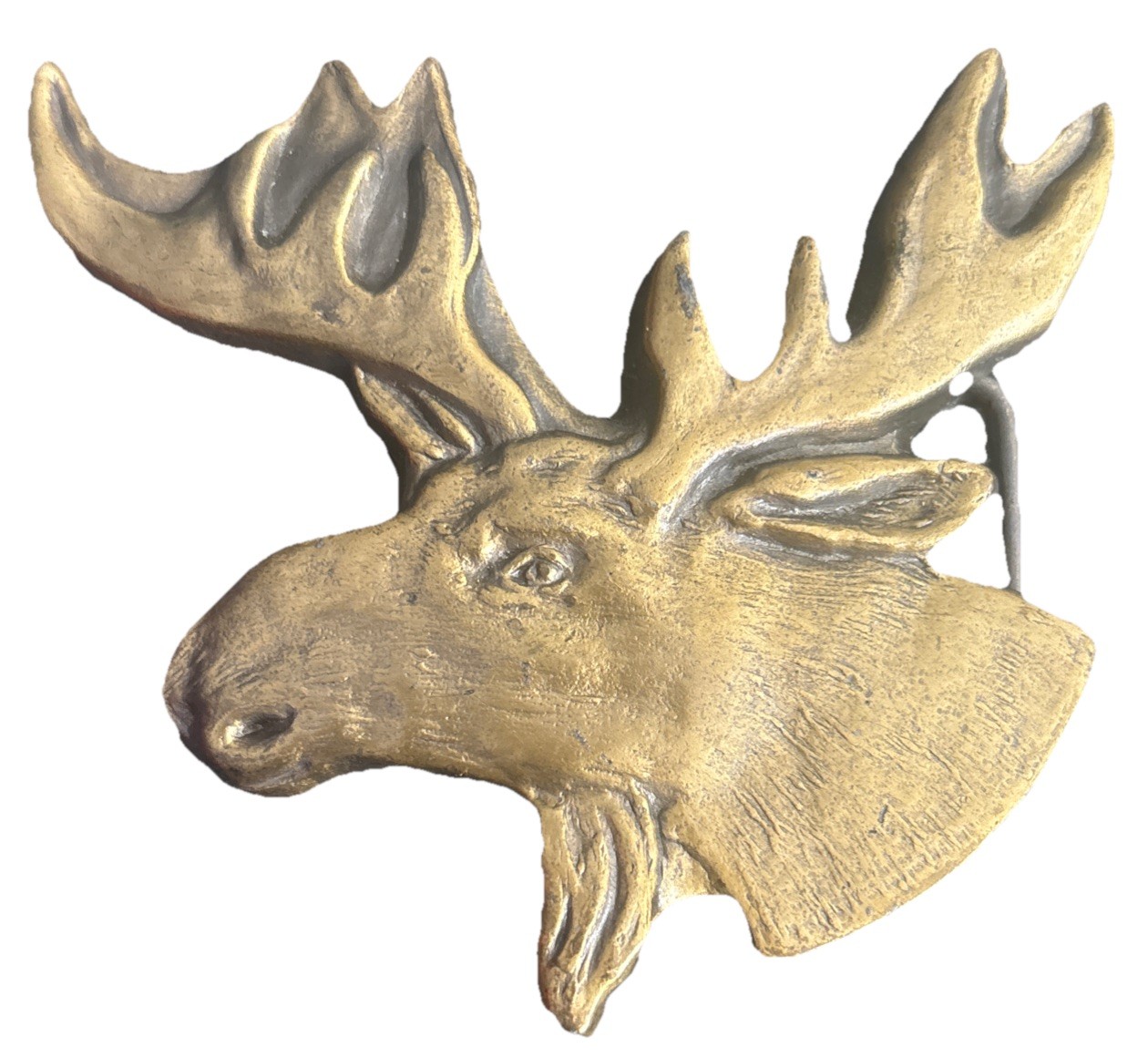 Vintage 1970’s Brass Moose Elk Head Wildlife Belt Buckle 4” #4047