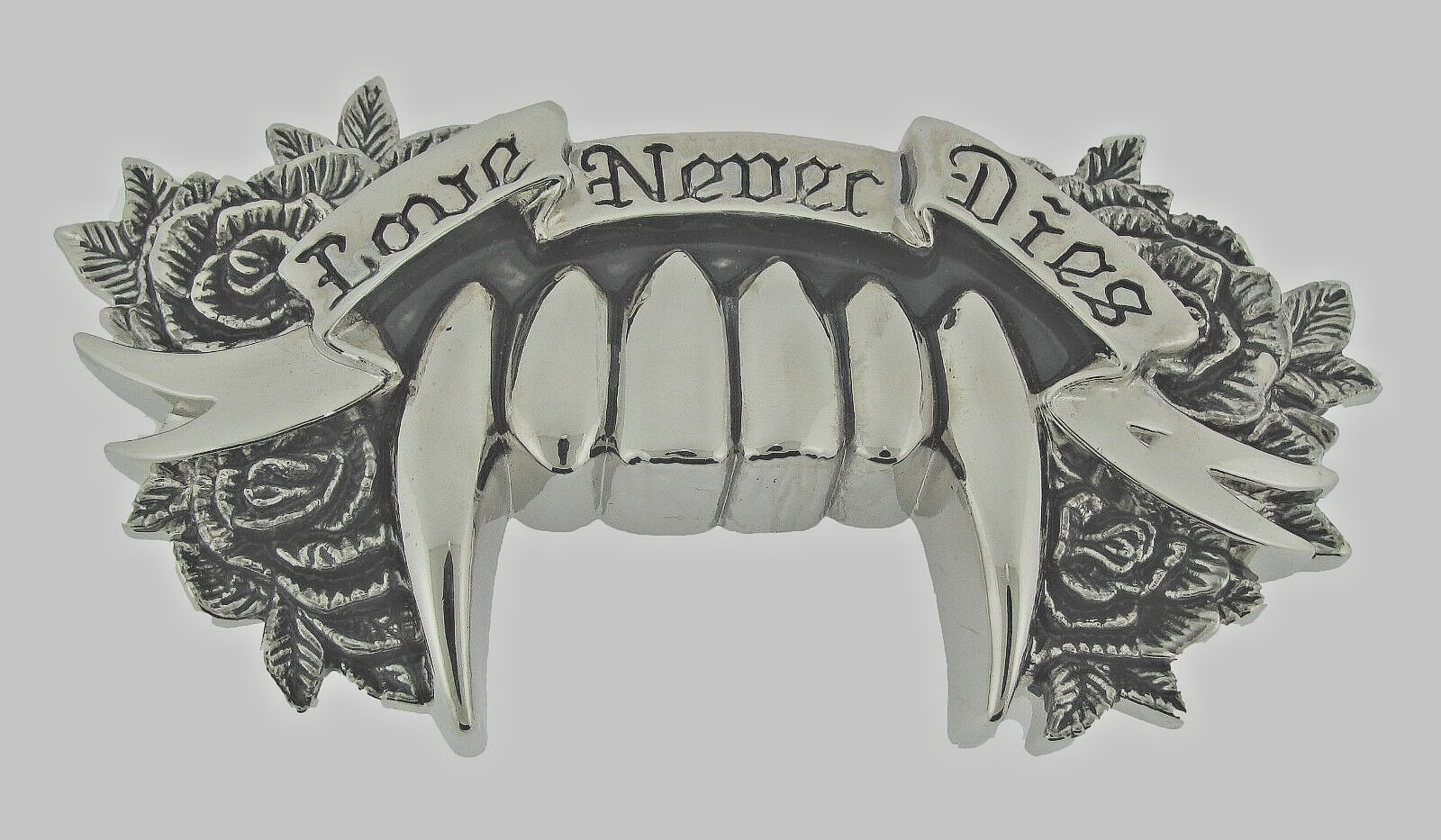 Fang Belt Buckle LOVE NEVER DIES Brushed Vintage Metal Rock Rebel New Men Women