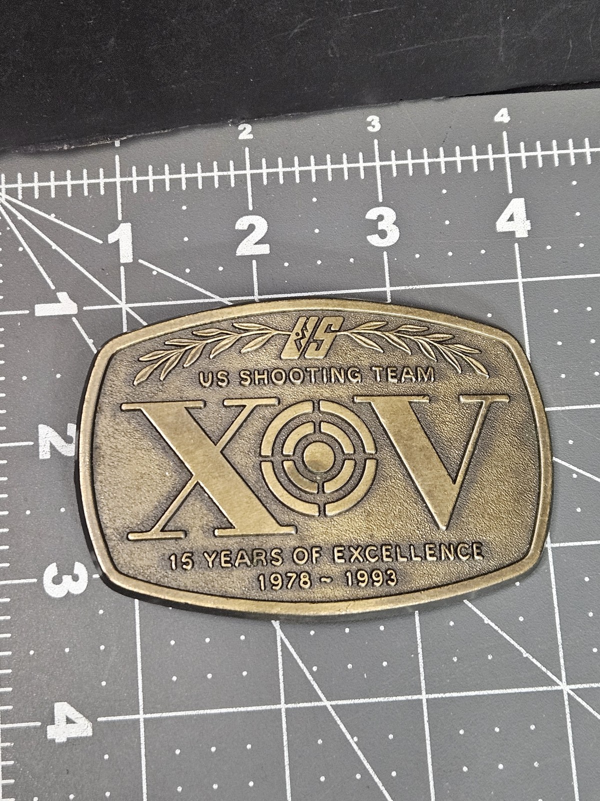 Vintage US Shooting Team XOV 15 Years Excellence 1978-1993 Belt Buckle Bronze