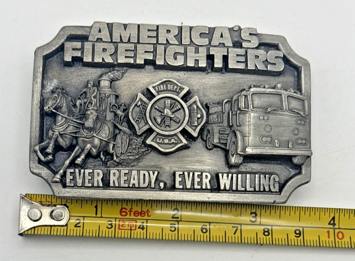 VTG Belt Buckle Americas Firefighters Ever Ready Ever Willing 1983 Siskiyou 3.75