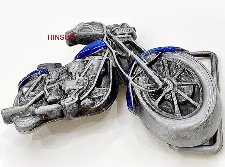 Motorcycle Silver Blue Metal Belt Buckle for Men Interchangeable