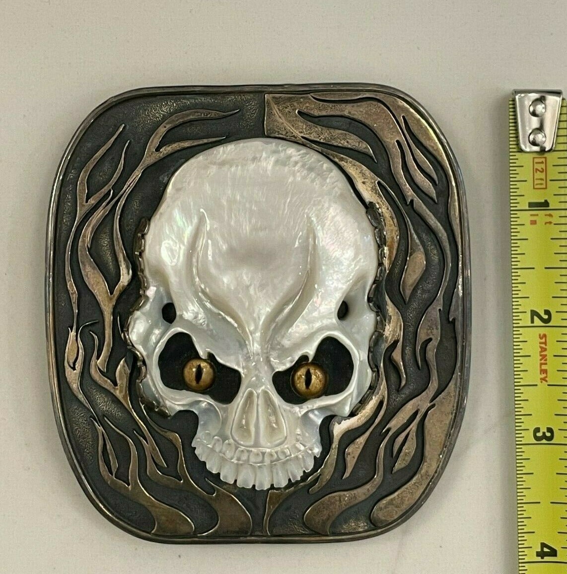 John Winston for J.W. Cooper Sterling Silver Skull Buckle w/ Pearl Skull(1of1)
