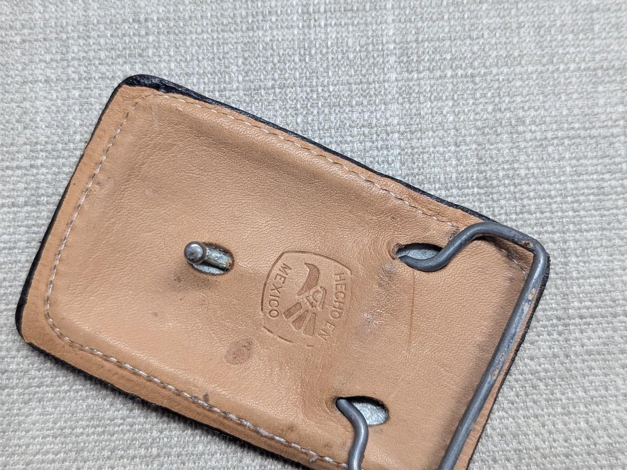 vintage WESTERN belt buckle CUT-OUT stitched leather COWBOY black handcrafted