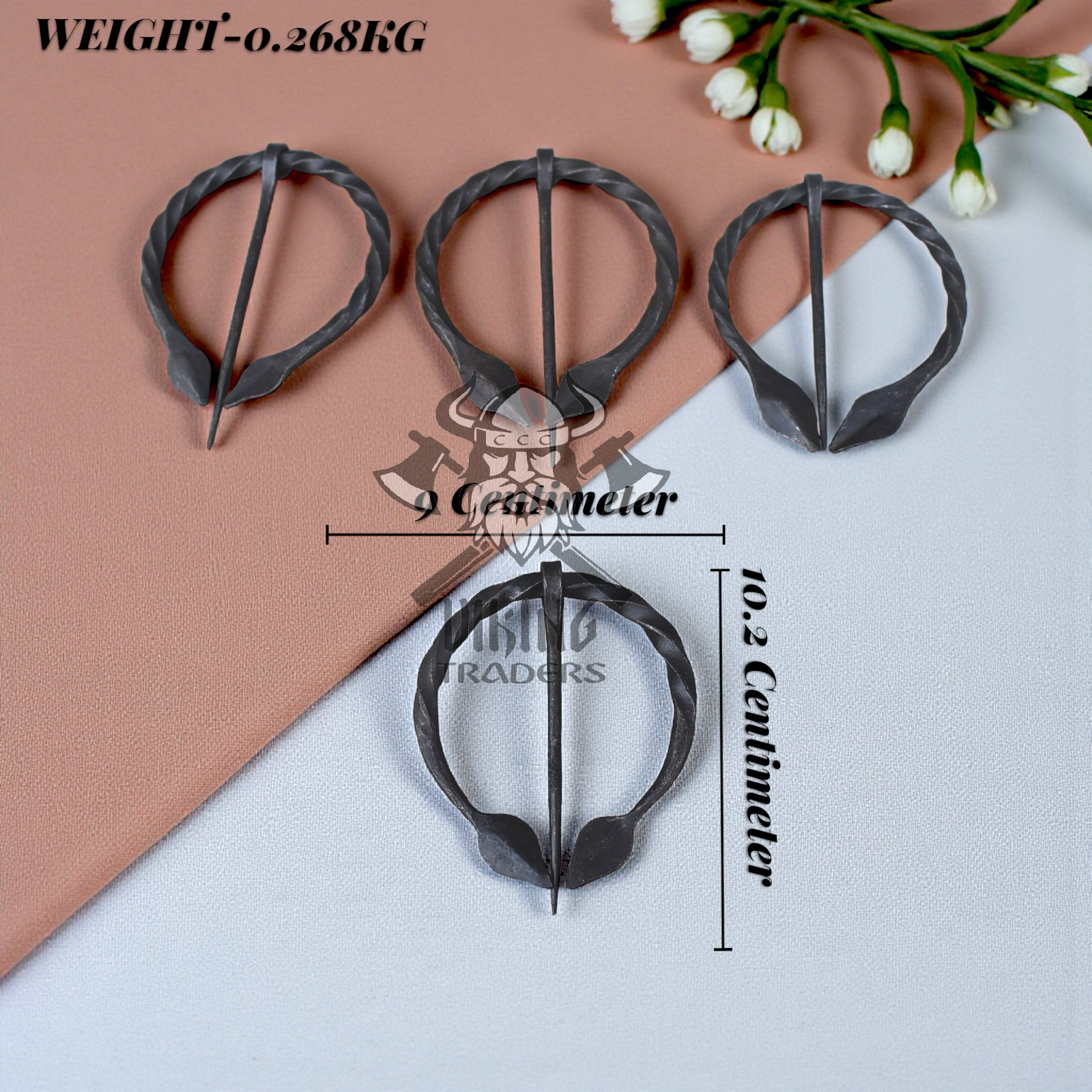 Hand-Forged Medieval Viking Iron Brooch Leaf Design Cloak Pin ( Set of 4)