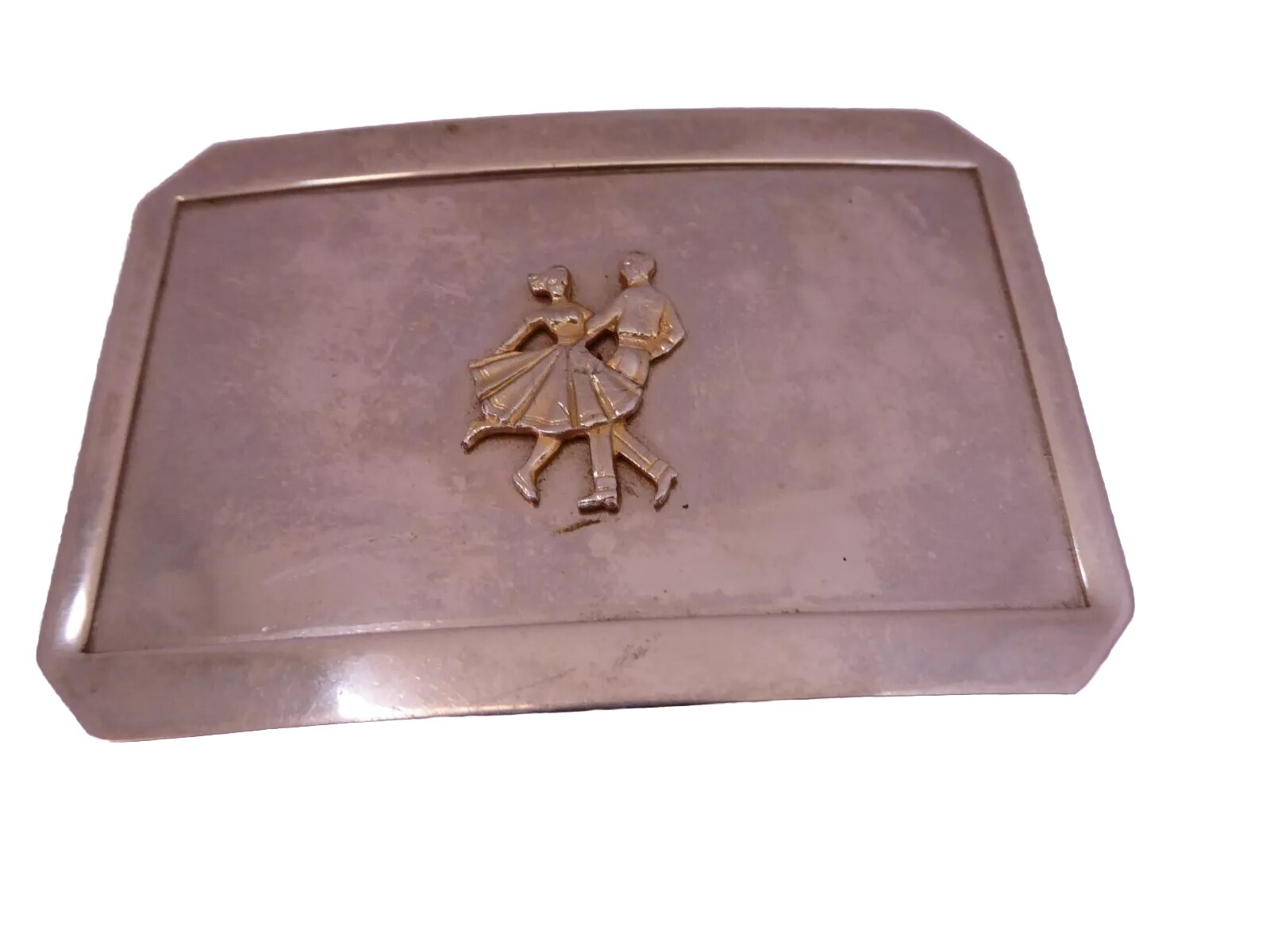 Lyntone Dancing Couple Belt Buckle Nickle Plated Western American Retro 3&Prime; X 2&Prime;